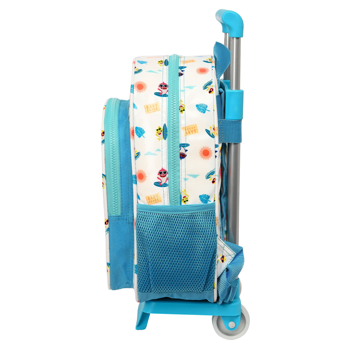 Mochila Escolar con Ruedas Baby Shark Surfing Azul Blanco 26 x 34 x 11 cm