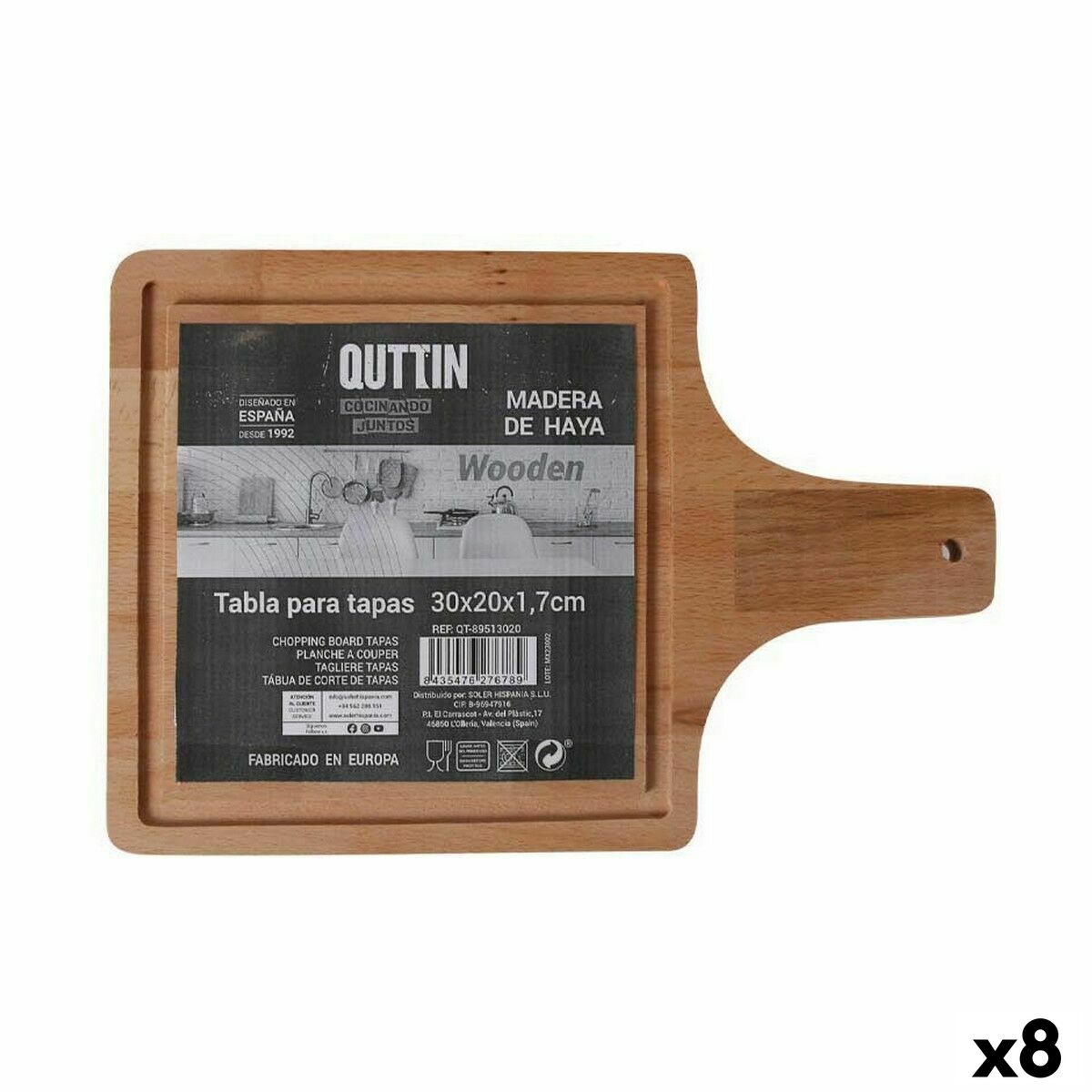 Tabla de servir Quttin Quttin 30 x 20 x 1,7 cm Con mango (8 Unidades)