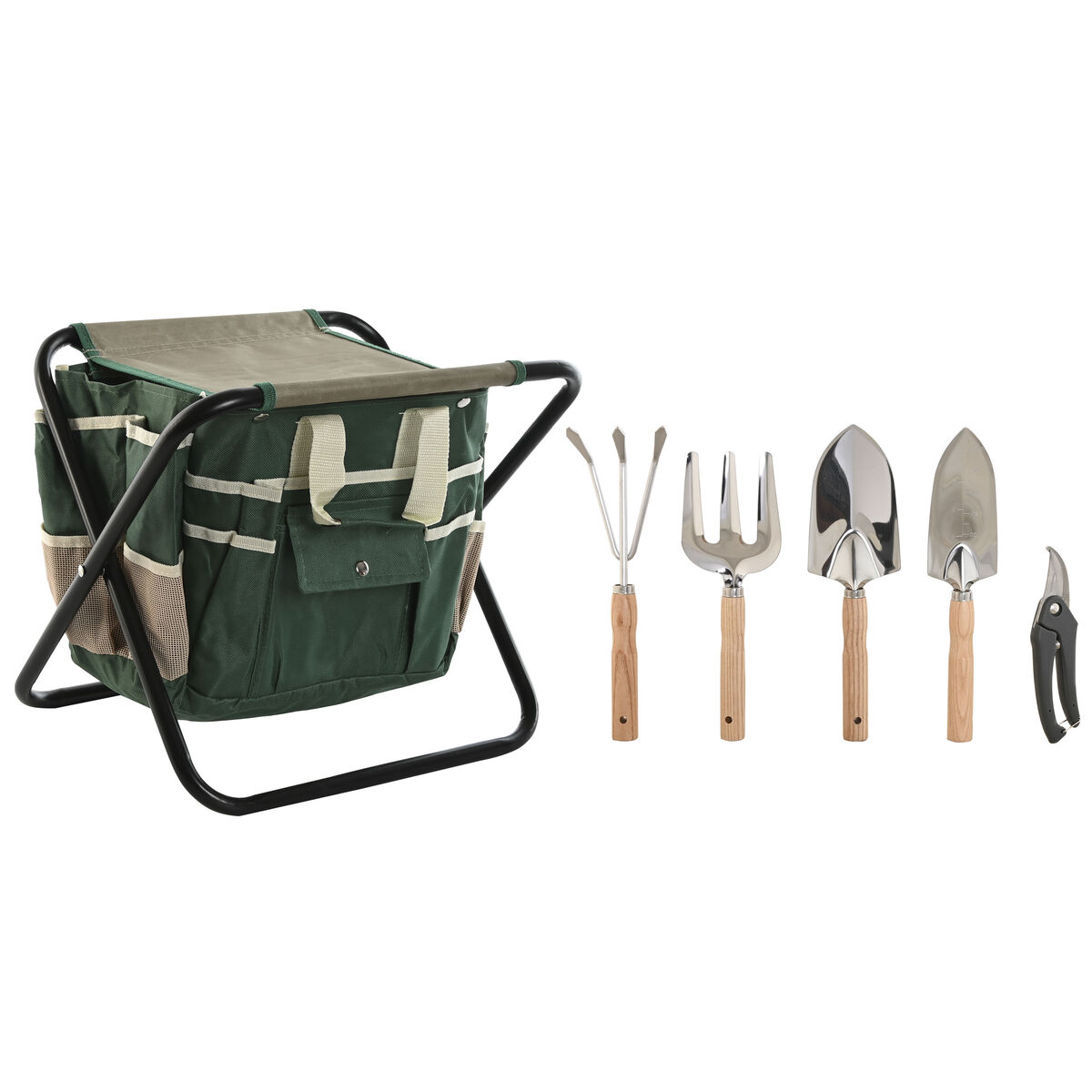 Kit de herramientas de jardinería Home ESPRIT Negro Verde Plateado Natural Poliéster Aluminio 7 Piezas