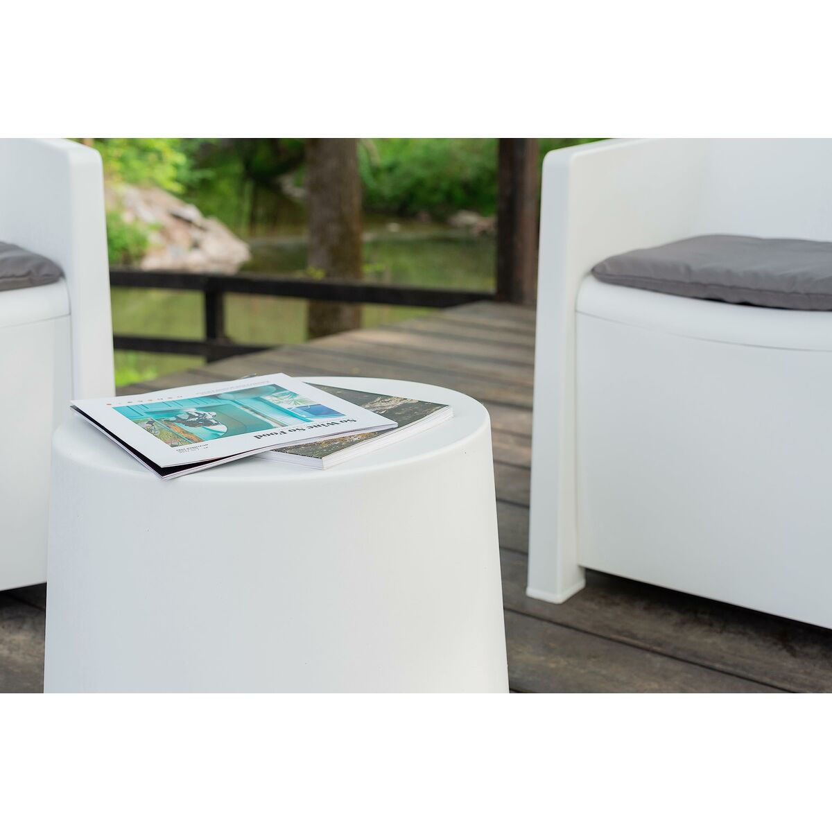 Conjunto de Mesa con 2 Sillones IPAE Progarden Luna sluc06bg Blanco Jardín (3 Piezas)