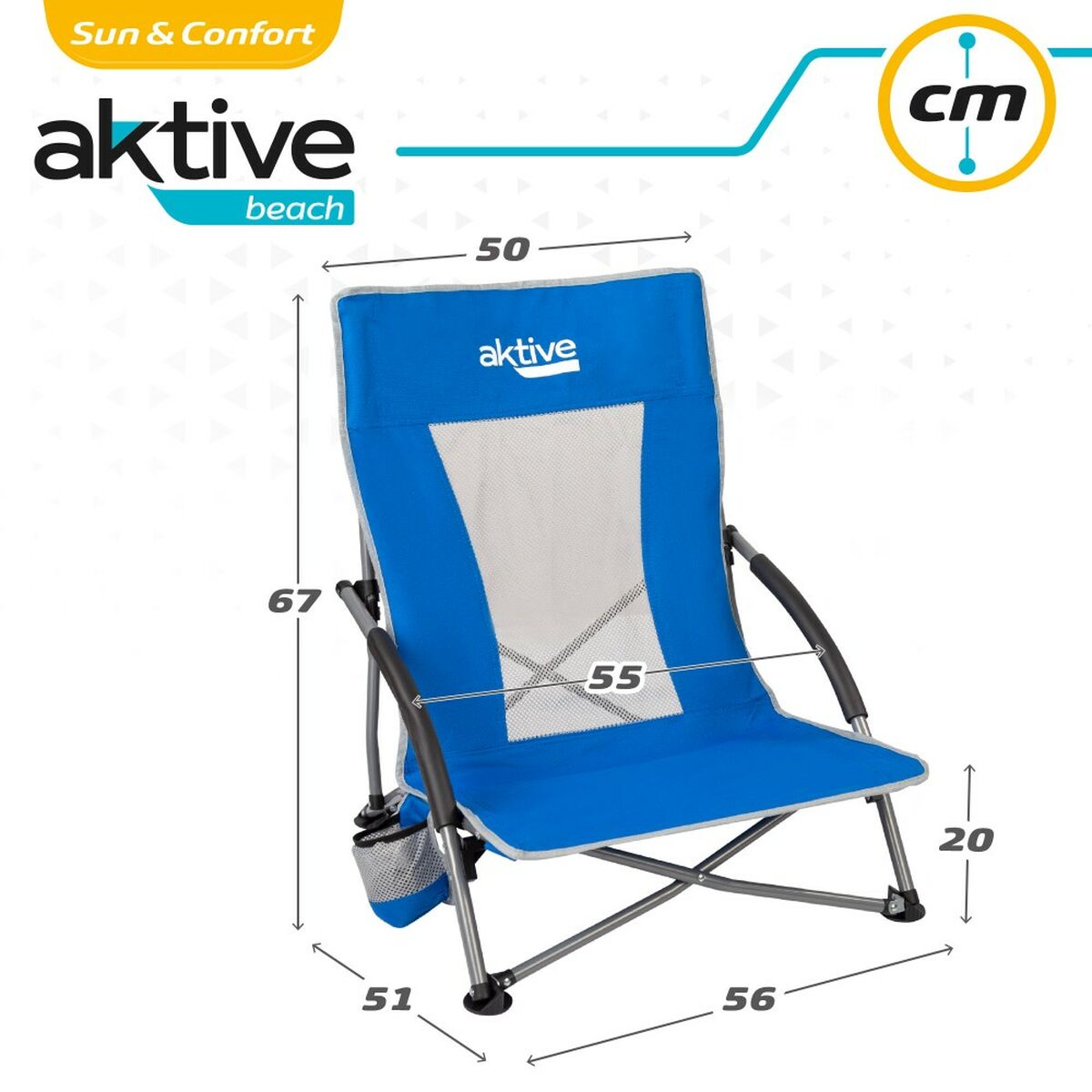 Silla de Playa Aktive Azul 50 x 67 x 51 cm (4 Unidades)