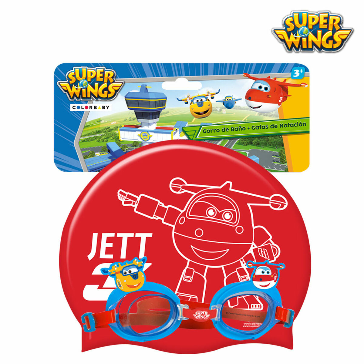 Gorro y Gafas de Natación Super Wings Infantil (12 Unidades)