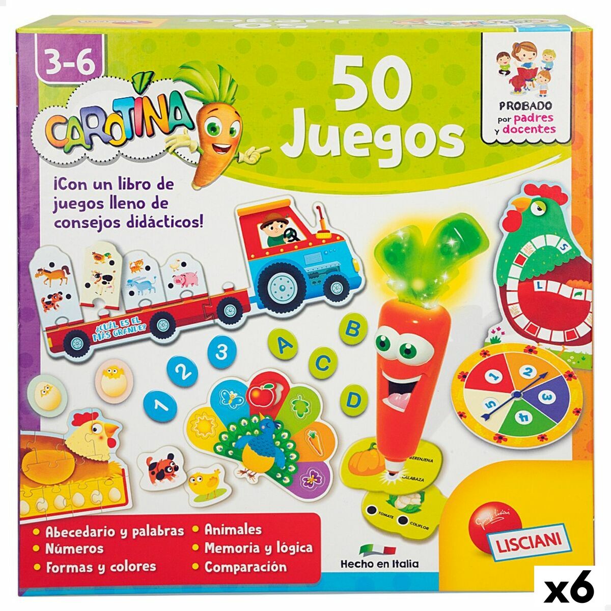 Juego Educativo Lisciani Giochi Carotina Baby 50 Juegos 4,5 x 14,5 x 3,5 cm Electrónico (6 Unidades)