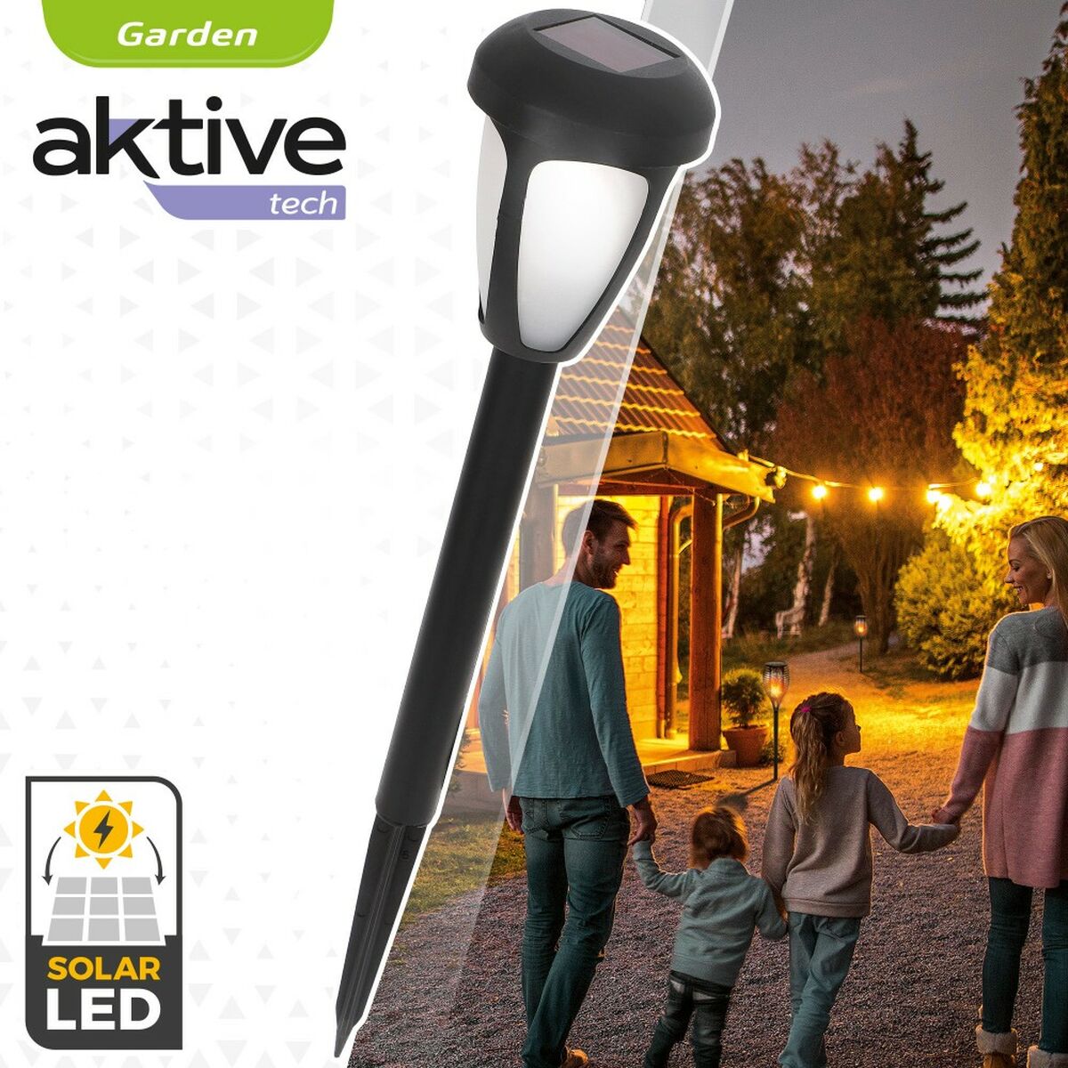 Set de estacas solares de jardín Aktive 12 Piezas Plástico 7 x 37 x 7 cm (24 Unidades)