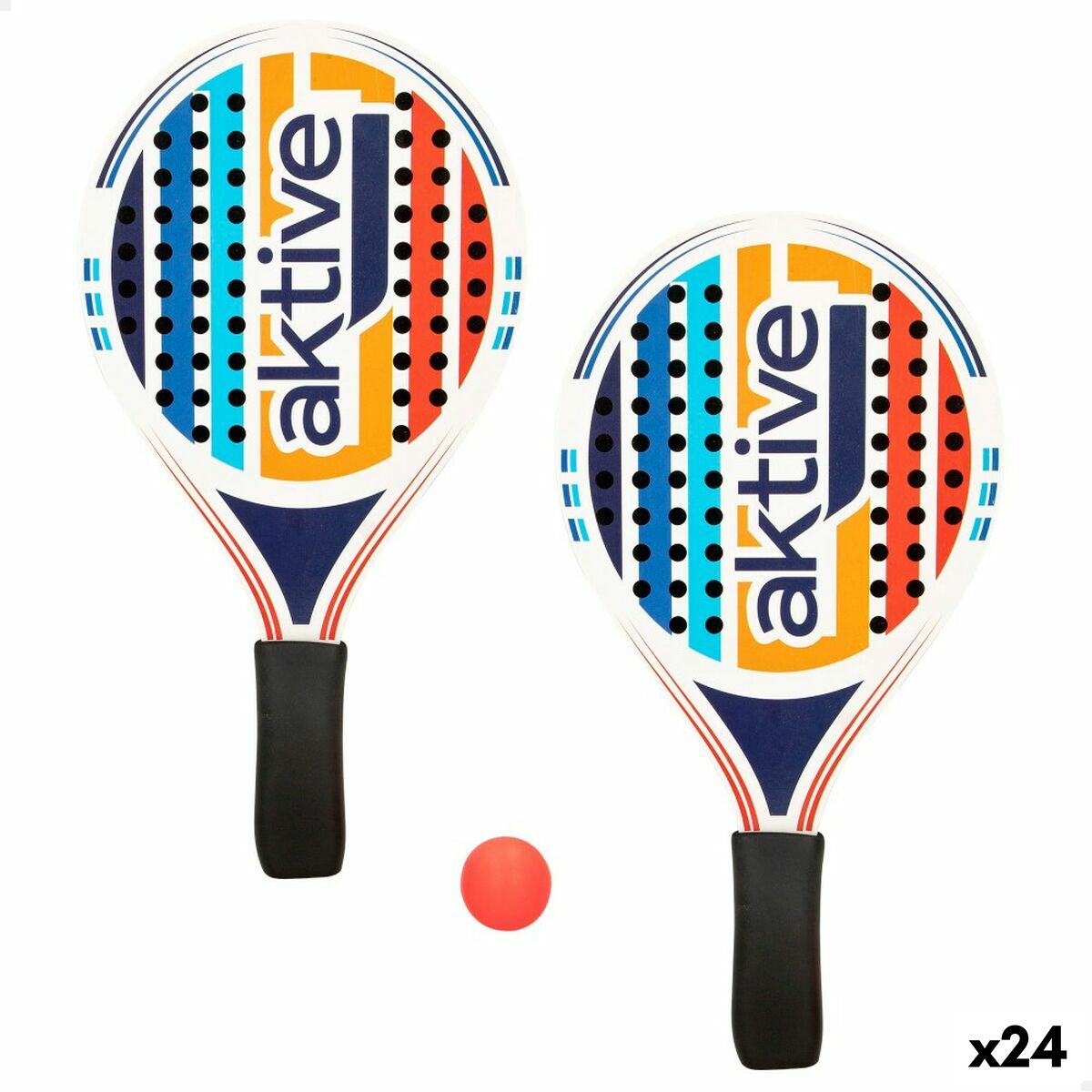 Palas de Playa con Pelota Aktive Madera 19,5 x 38 cm (24 Unidades)