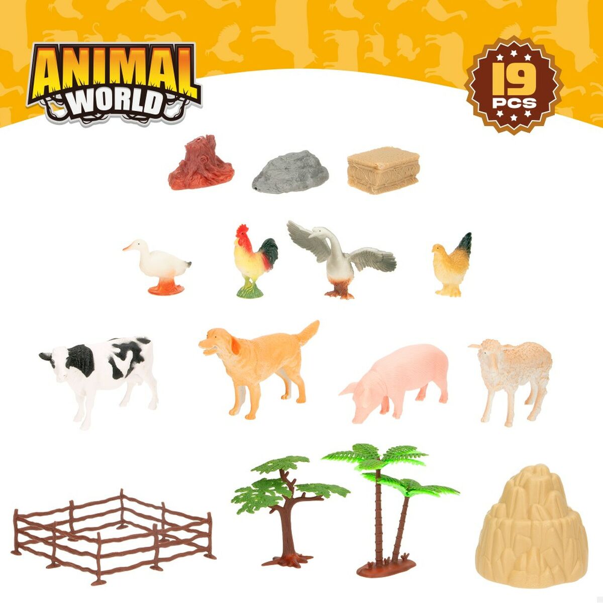 Set de Figuras de Animales Colorbaby 19 piezas Granja Plástico 13 x 8 x 3 cm (6 Unidades)