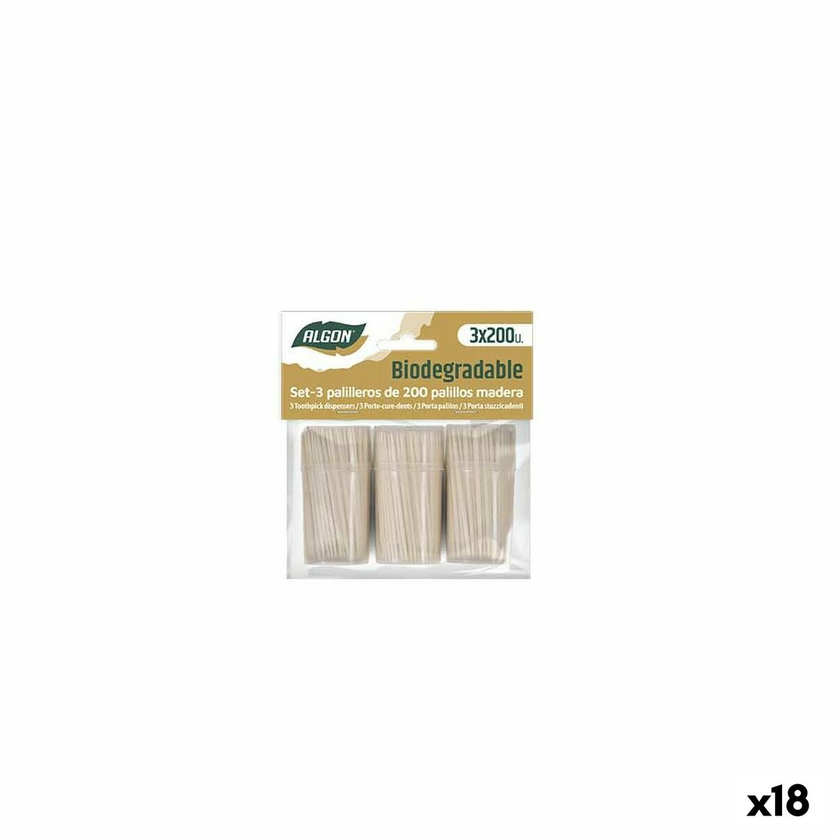 Palillos Dentales Algon Madera 600 Piezas (18 Unidades)