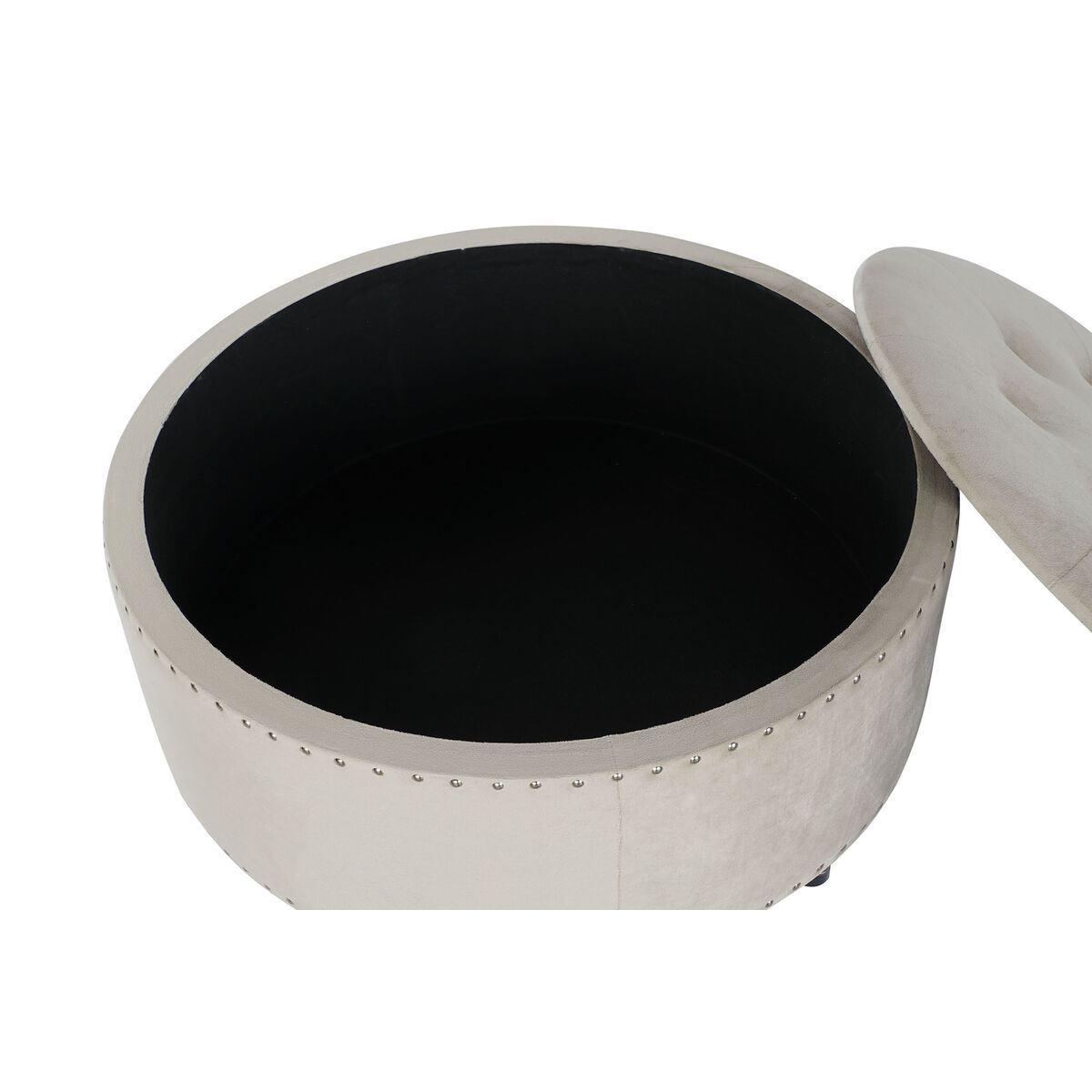 Banqueta DKD Home Decor Beige Plateado Poliéster Madera MDF 80 x 80 x 43 cm