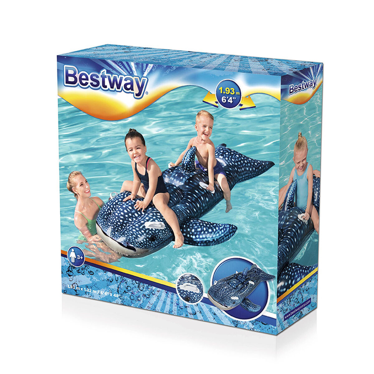 Bestway Figura Hinchable Tiburon Ballena con Asas 193x122 cm +3 Años Playa y Piscina 41482
