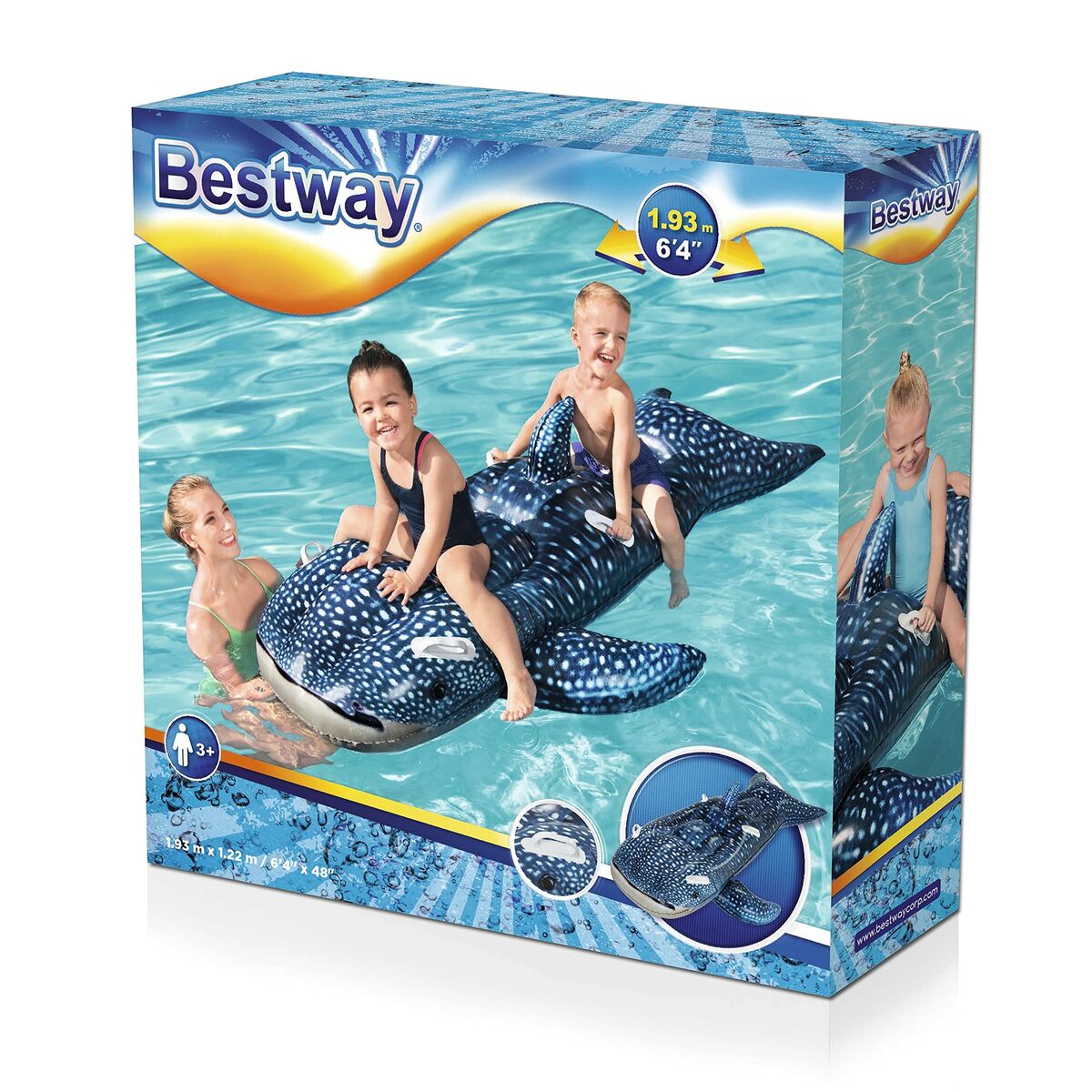 Bestway Figura Hinchable Tiburon Ballena con Asas 193x122 cm +3 Años Playa y Piscina 41482