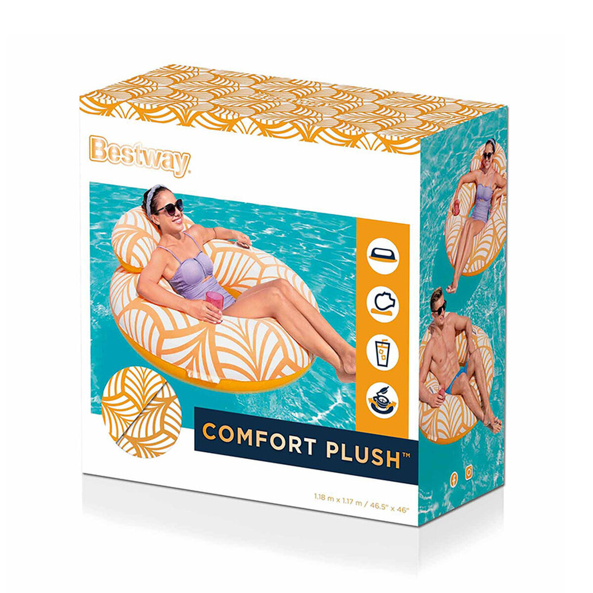 Bestway Sillon Hinchable Confort Deluxe con Respaldo y Asas 118x117 cm Playa y Piscina 43643