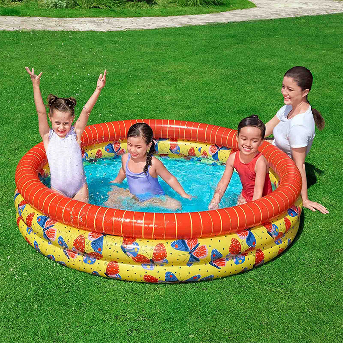 Bestway Piscina Hinchable Infantil 3 Aros Mariposas 168x38 cm +2 Años Jardin 51202