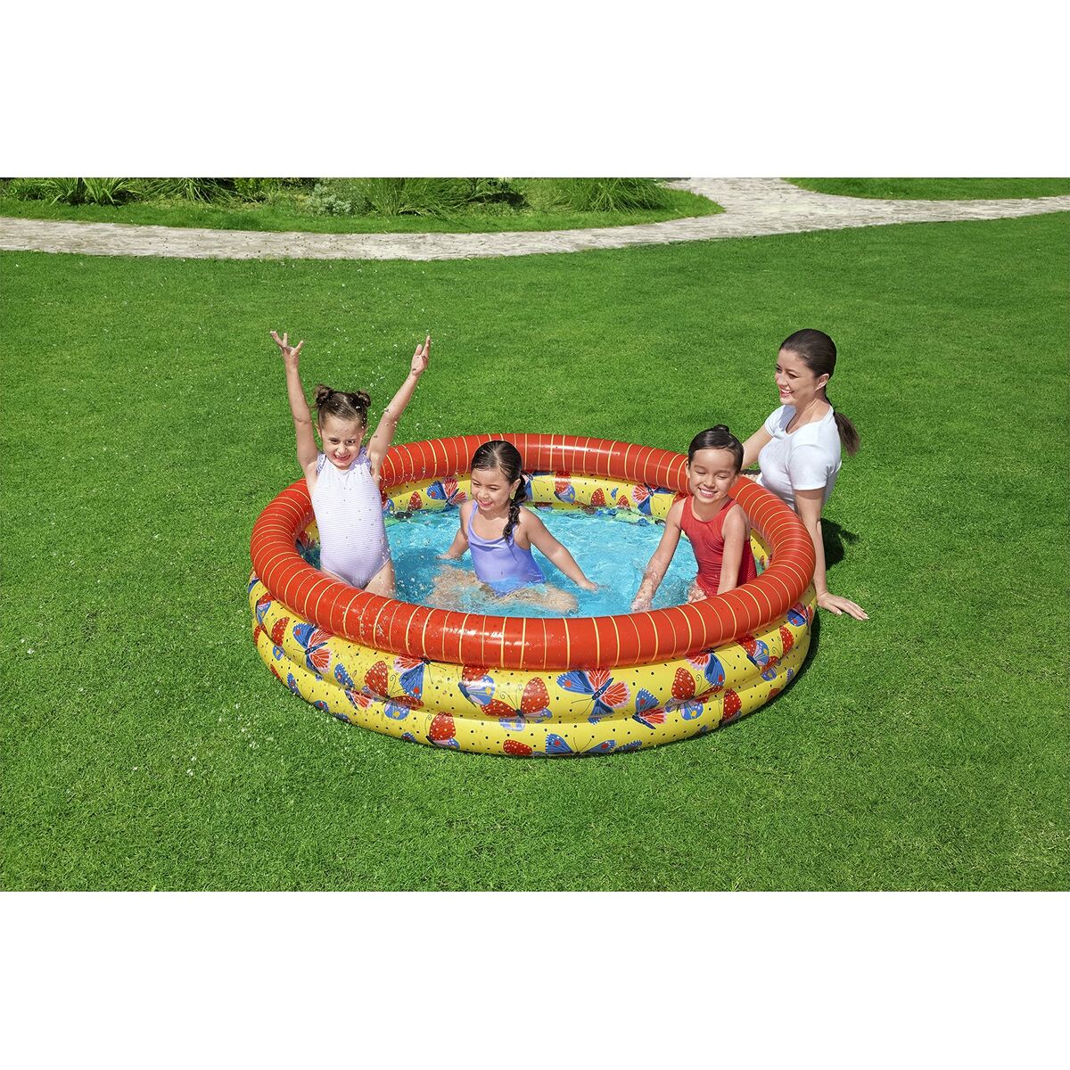 Bestway Piscina Hinchable Infantil 3 Aros Mariposas 168x38 cm +2 Años Jardin 51202