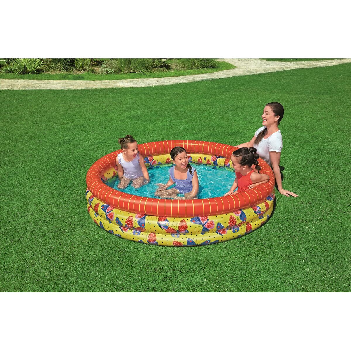 Bestway Piscina Hinchable Infantil 3 Aros Mariposas 168x38 cm +2 Años Jardin 51202