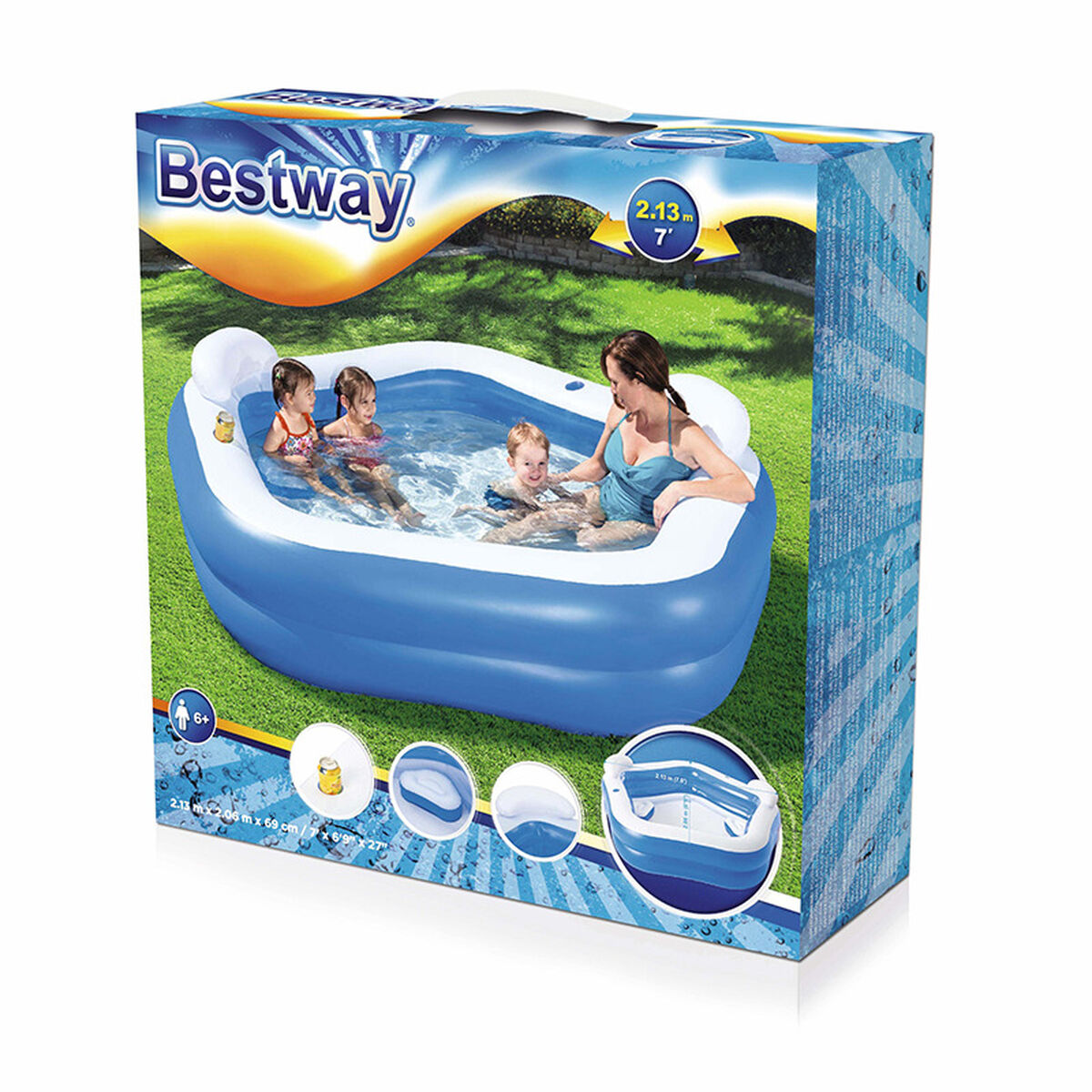 Bestway Piscina Hinchable 2 Camaras Family 213x206x69 cm +6 Años Jardin 54153