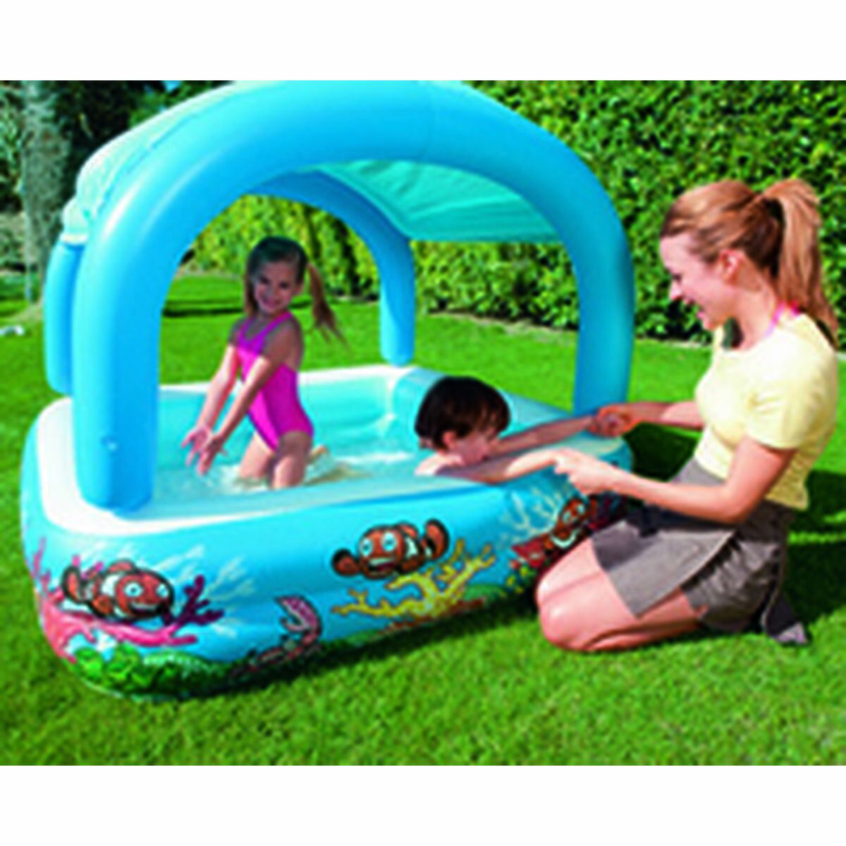 Bestway Piscina Hinchable Infantil Techo Desmontable 140x140x114 cm +2 Años Jardin 52192