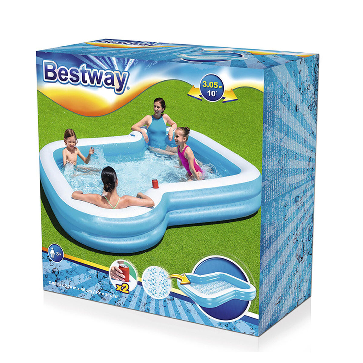 Bestway Piscina Hinchable 2 Camaras Family 305x274x46 cm +3 Años Jardin 54321