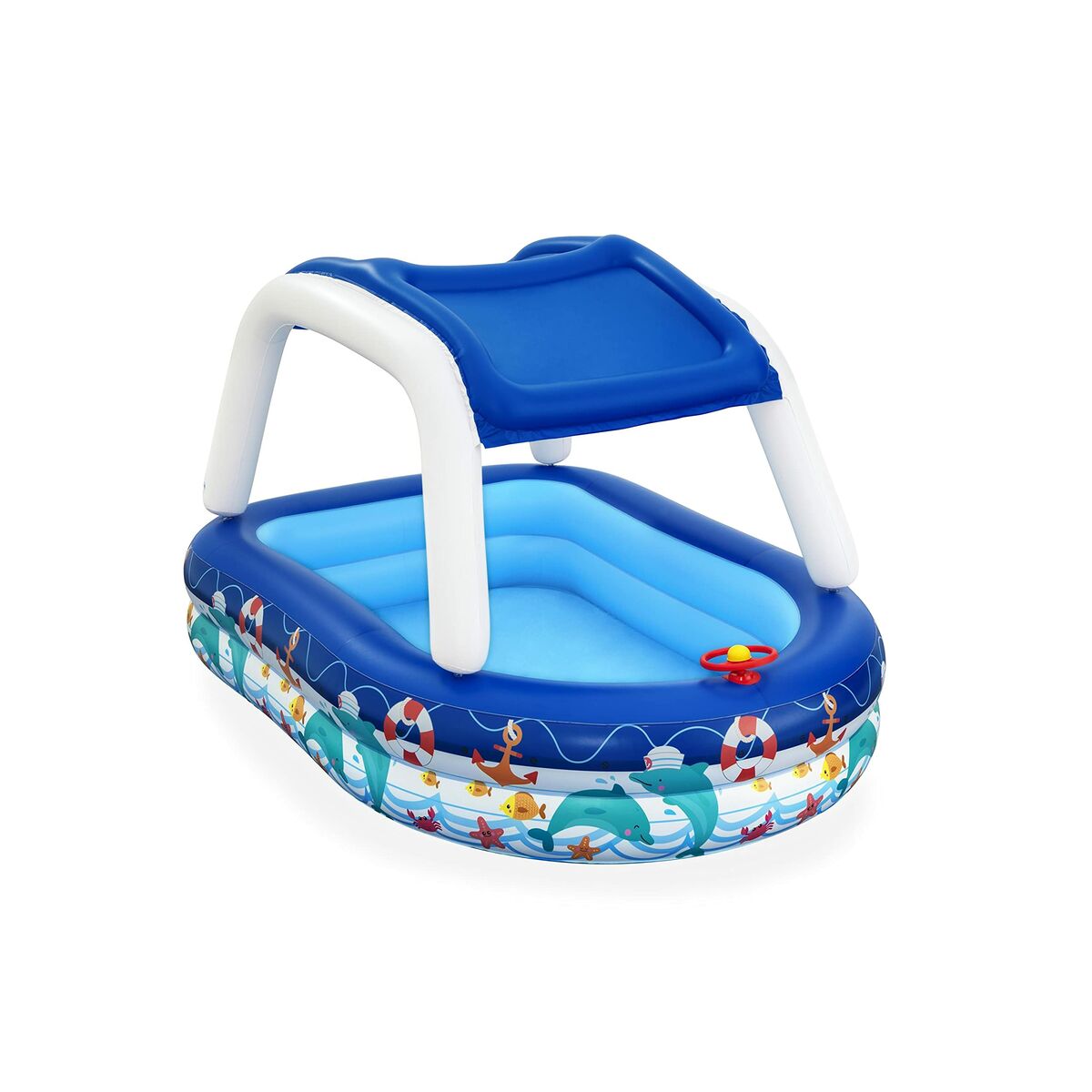 Bestway Piscina Hinchable Infantil Techo Desmontable Barco con Volante 213x155x132 cm +3 Años Jardin 54370