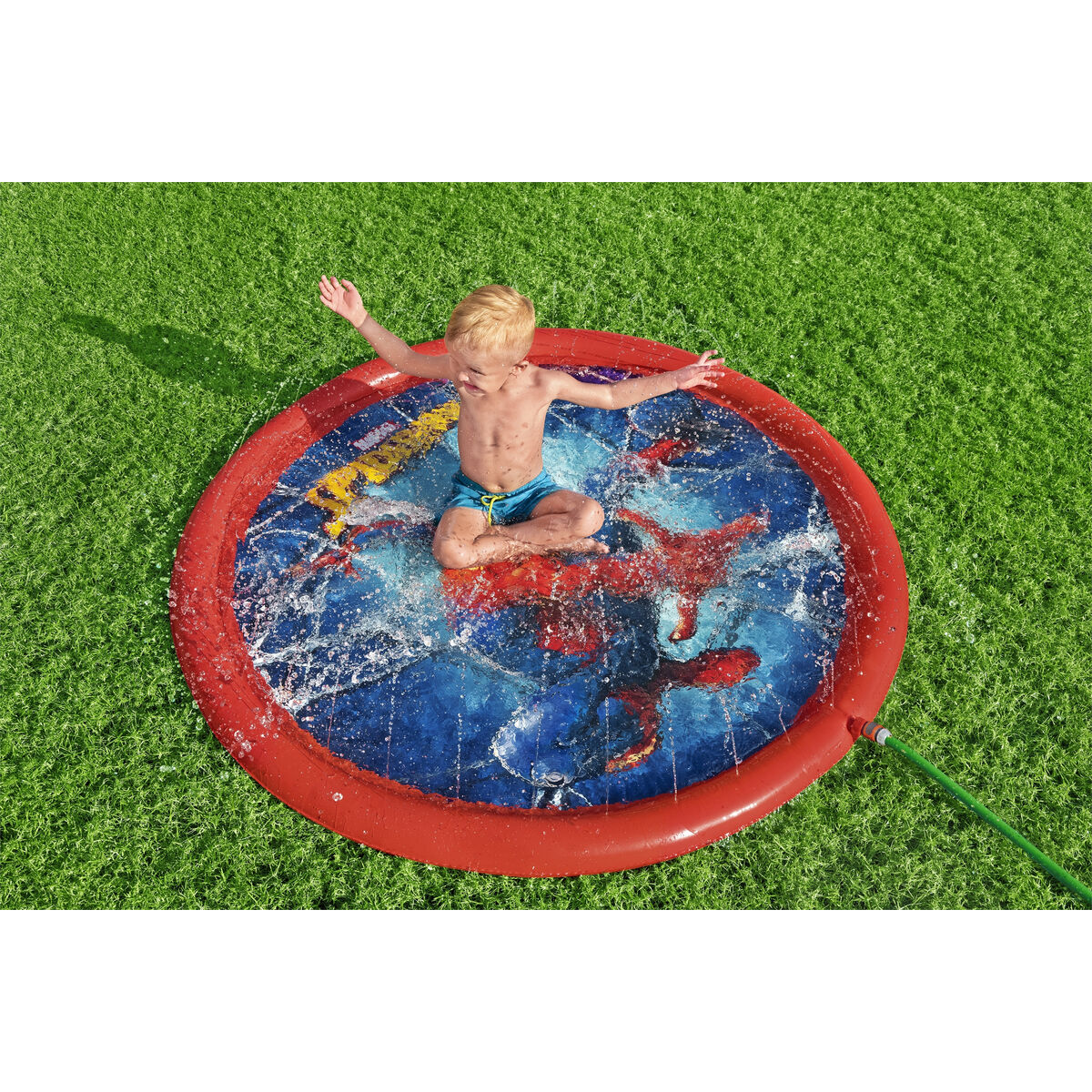 Bestway Piscina Hinchable con Aspersor Spiderman D165 cm +2 Años Jardin 98792