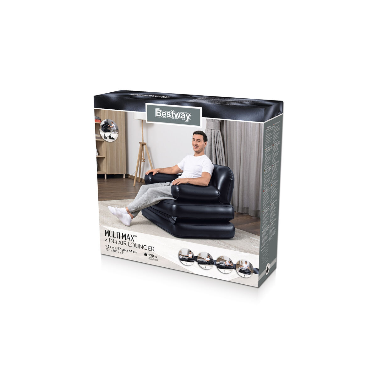 Bestway Sillon Hinchable 4 Posiciones Negro 191x38x25 cm Interior 75114