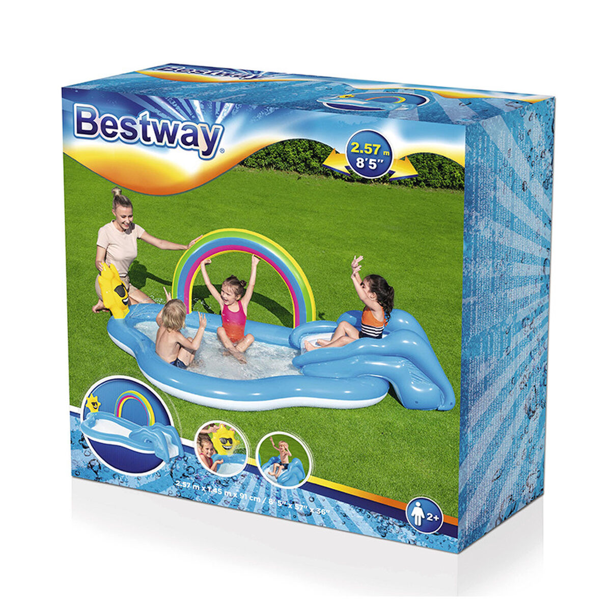 Bestway Piscina Hinchable Parque de Juegos Arcoiris 257x145x91 cm +2 Años Jardin 53092