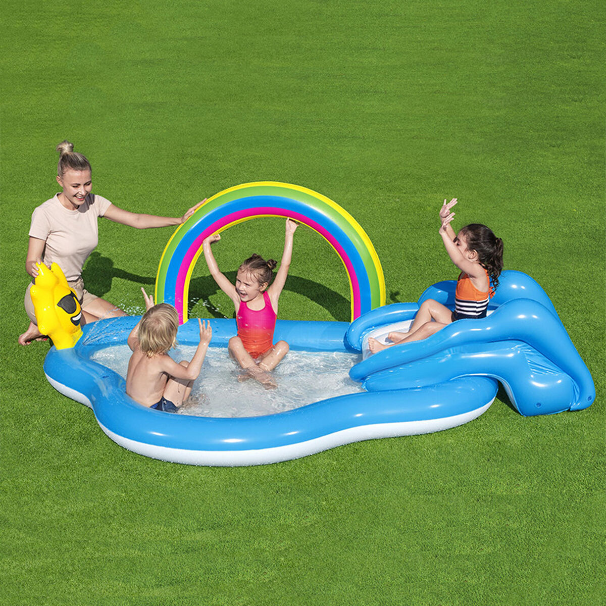 Bestway Piscina Hinchable Parque de Juegos Arcoiris 257x145x91 cm +2 Años Jardin 53092