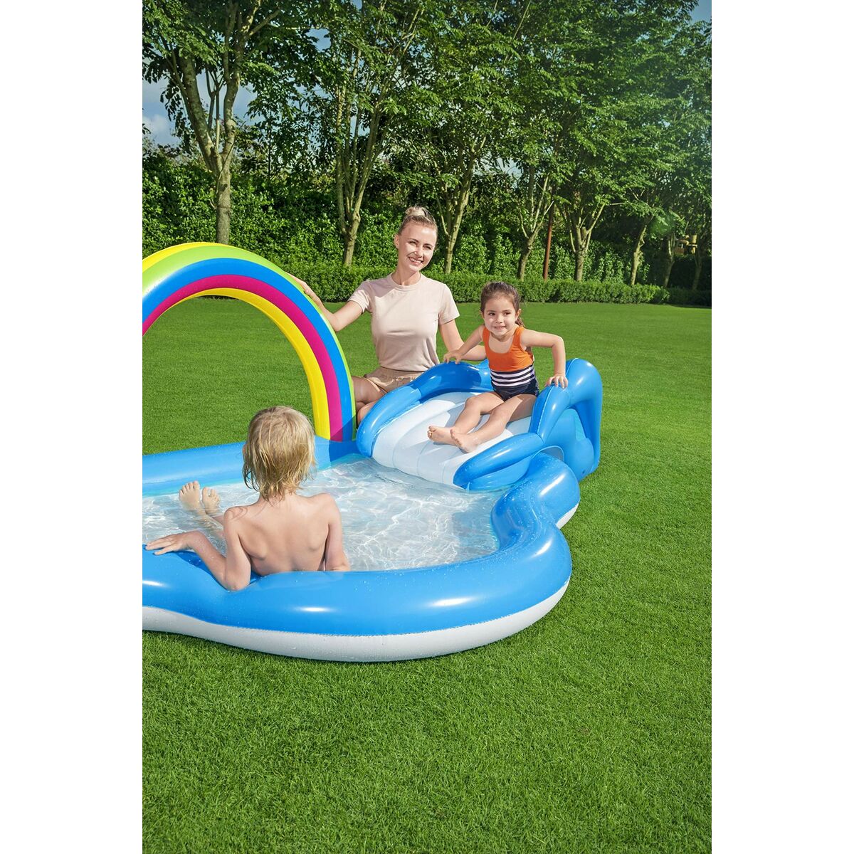 Bestway Piscina Hinchable Parque de Juegos Arcoiris 257x145x91 cm +2 Años Jardin 53092