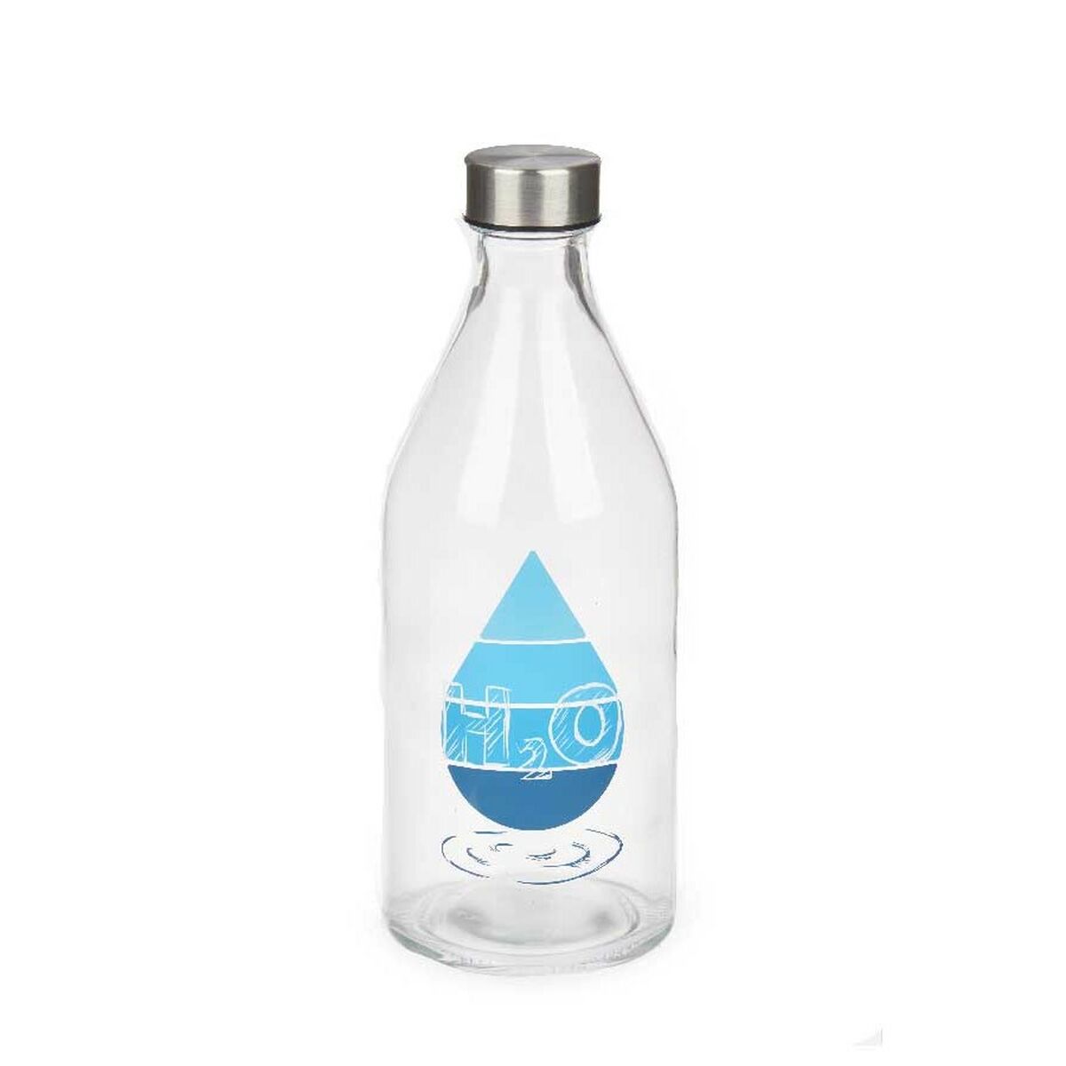 Botella Vivalto H2O Transparente Plata Vidrio Acero 1 L (12 Unidades)