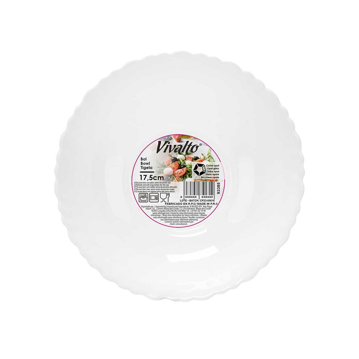 Fuente de Cocina Vivalto Blanco Vidrio opalino 17,5 x 5,5 x 17,5 cm (24 Unidades)