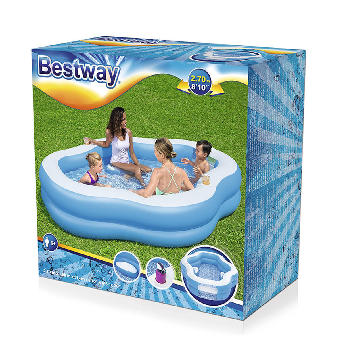 Bestway Piscina Hinchable Familiar 270x198x51 cm +6 Años Jardin 54409