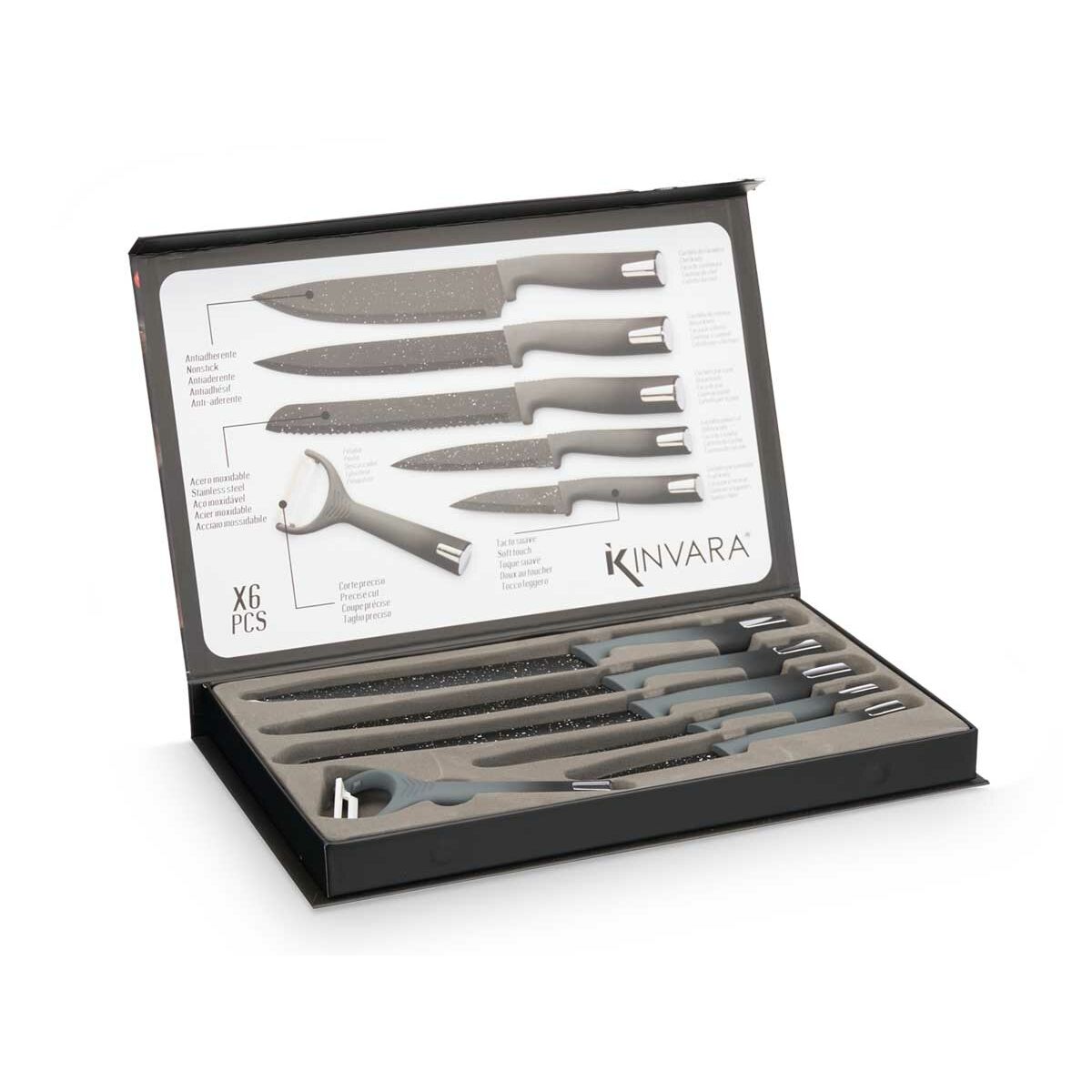 Set de Cuchillos Kinvara Negro Acero Inoxidable Polipropileno 6 Piezas (6 Unidades)