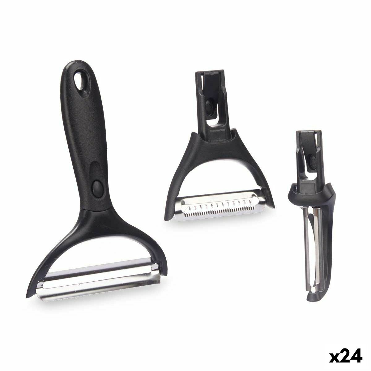 Set de Peladores Kinvara Metal Acero Inoxidable Polipropileno ABS 14,5 x 22 x 2,5 cm Cabezales intercambiables 3 Piezas (24 Unid