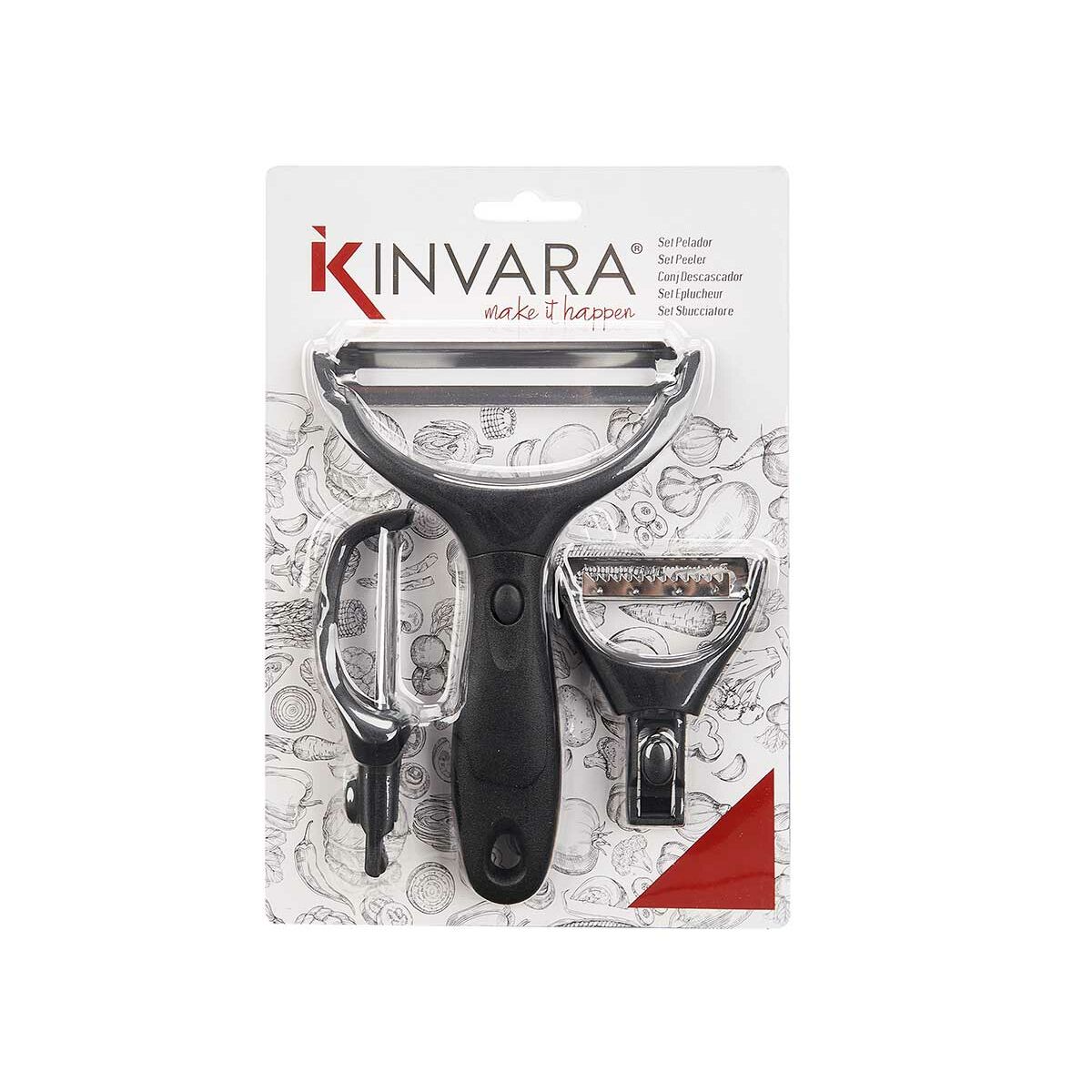 Set de Peladores Kinvara Metal Acero Inoxidable Polipropileno ABS 14,5 x 22 x 2,5 cm Cabezales intercambiables 3 Piezas (24 Unid