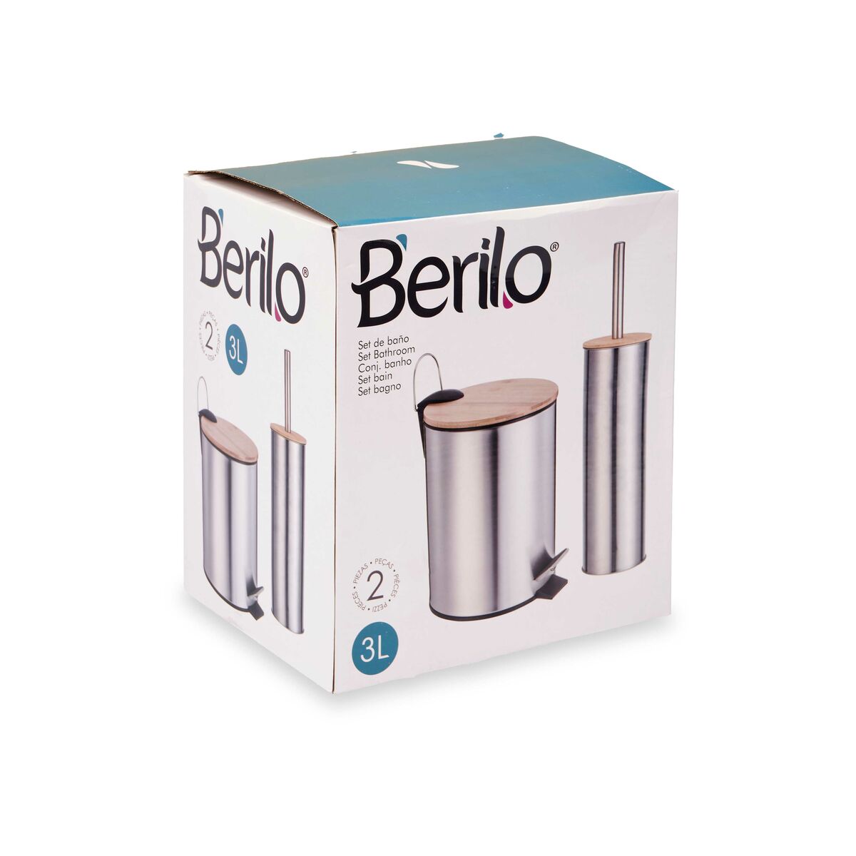 Set de Baño Berilo Plateado Bambú Acero Inoxidable Polipropileno 25 x 28 x 20 cm 28,5 x 28 x 18 cm 2 Piezas (6 Unidades)