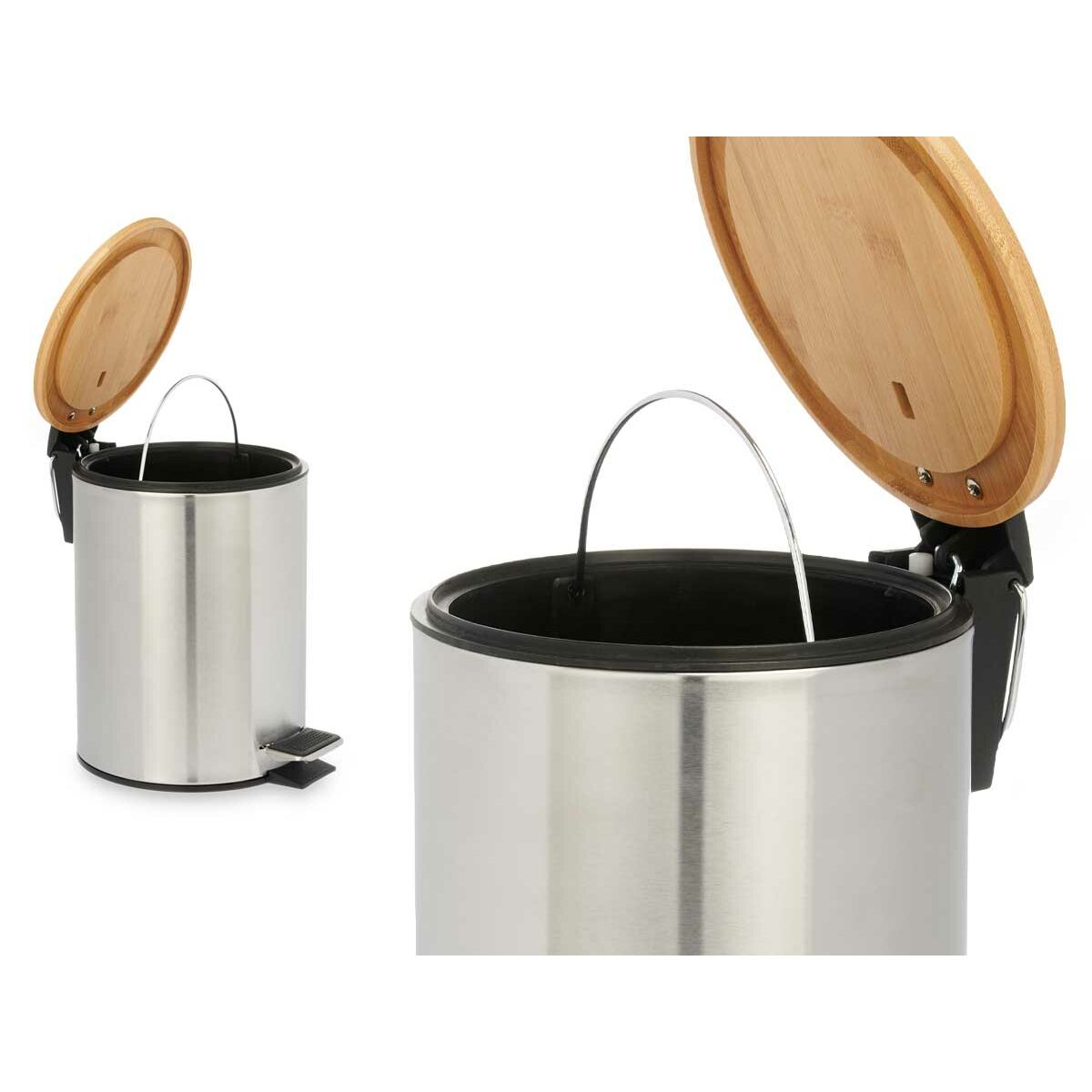 Papelera con Pedal Berilo Marrón Plateado Bambú Acero Inoxidable 3 L (6 Unidades)