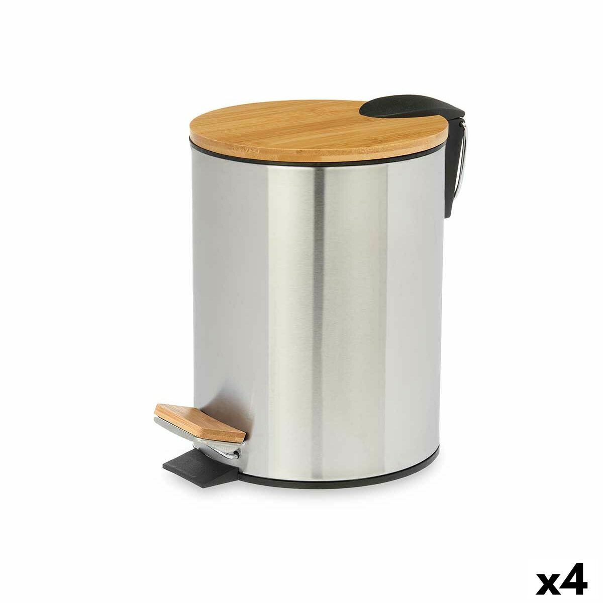 Papelera con Pedal Berilo Marrón Plateado Bambú Acero Inoxidable 5 L (4 Unidades)