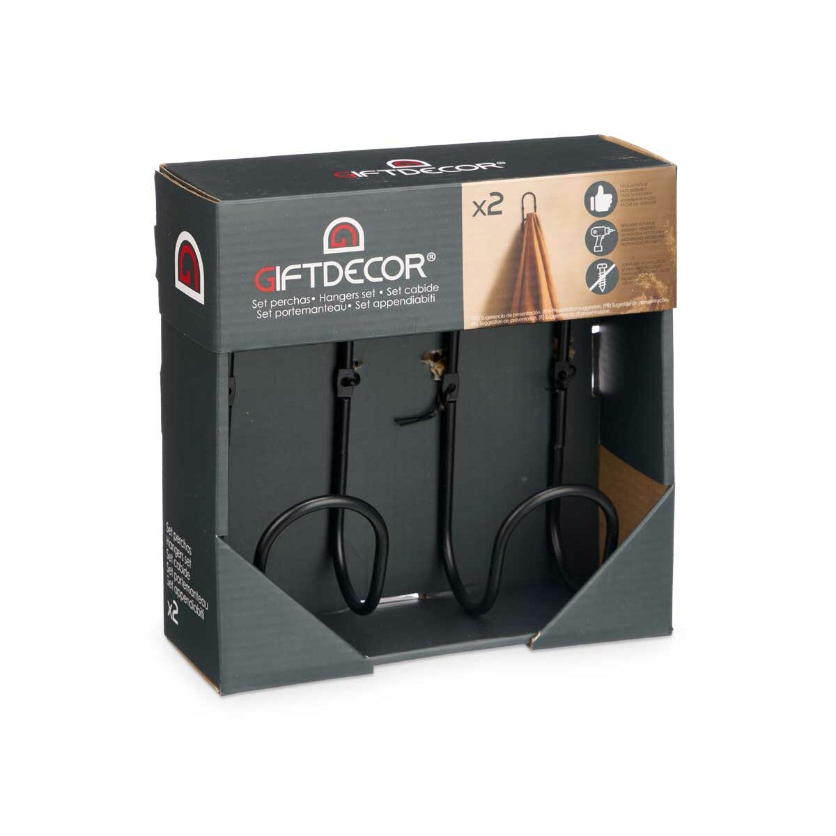 Colgadores Gift Decor Negro Metal Set 2 Piezas (6 Unidades)