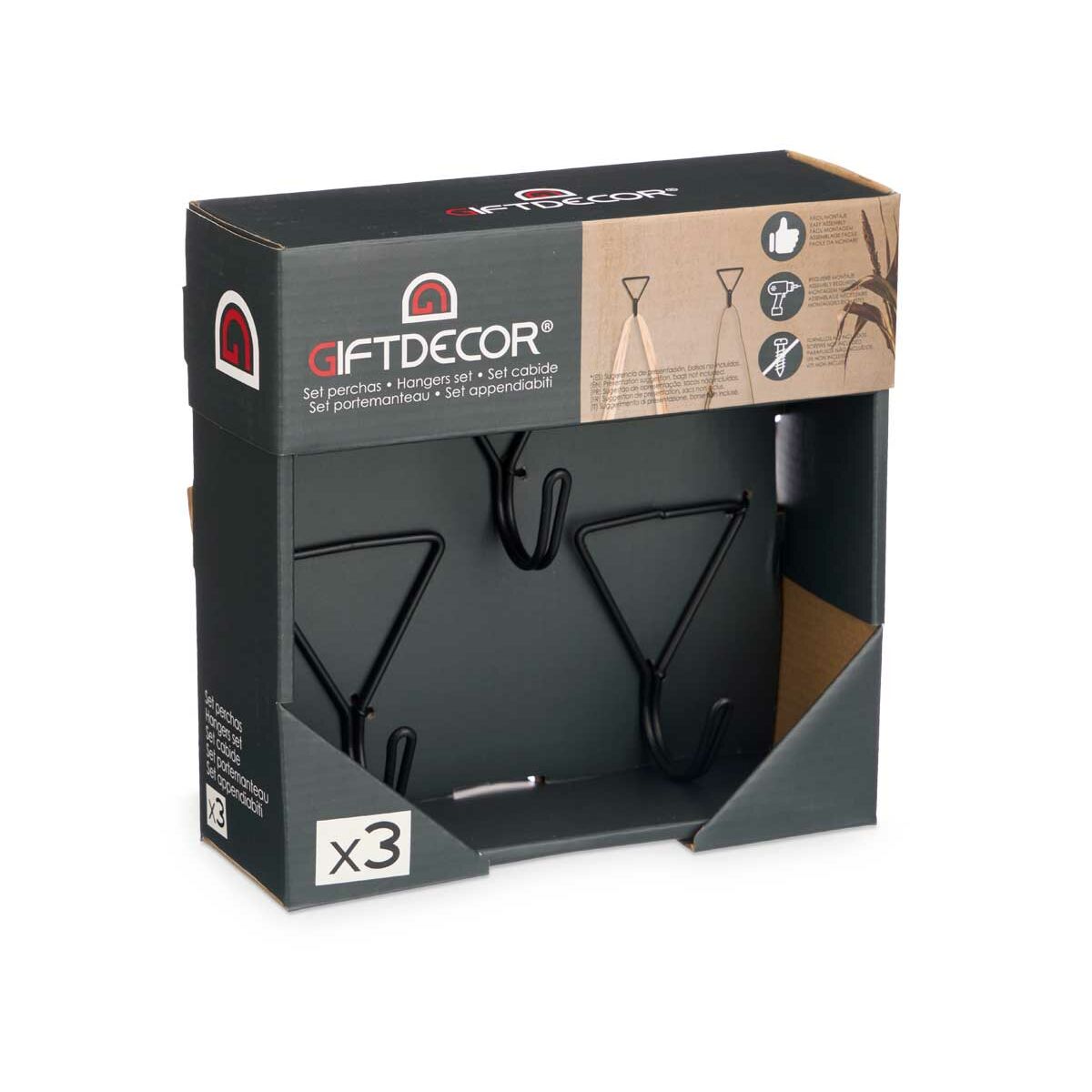 Colgadores Gift Decor Negro Metal Triangular Set 3 Piezas (6 Unidades)