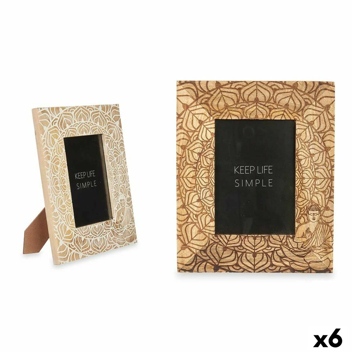 Marco de Fotos Gift Decor Blanco Marrón Madera de mango Buda (6 Unidades)