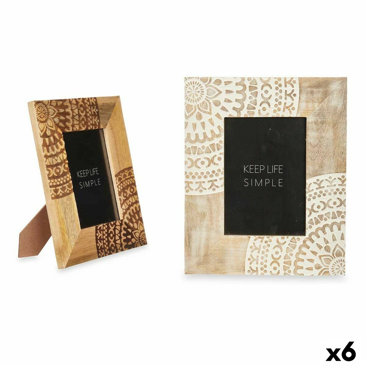 Marco de Fotos Gift Decor Blanco Marrón Madera de mango Mandala 22,3 x 28 x 1,5 cm (6 Unidades)