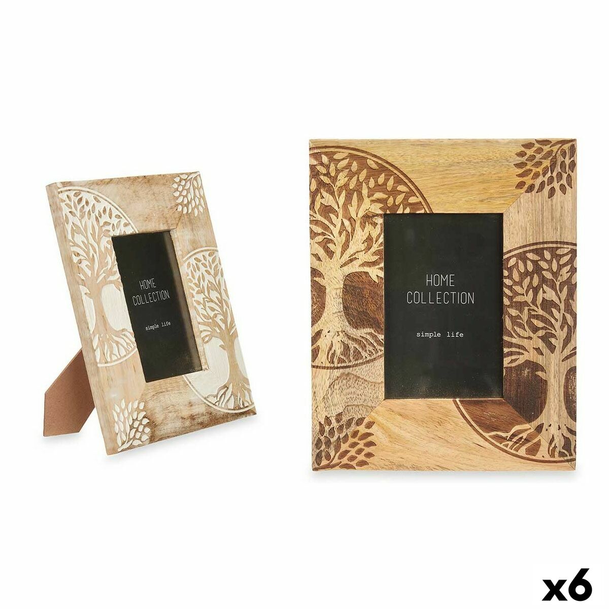 Marco de Fotos Gift Decor Blanco Marrón Madera de mango Árbol de la vida (6 Unidades)