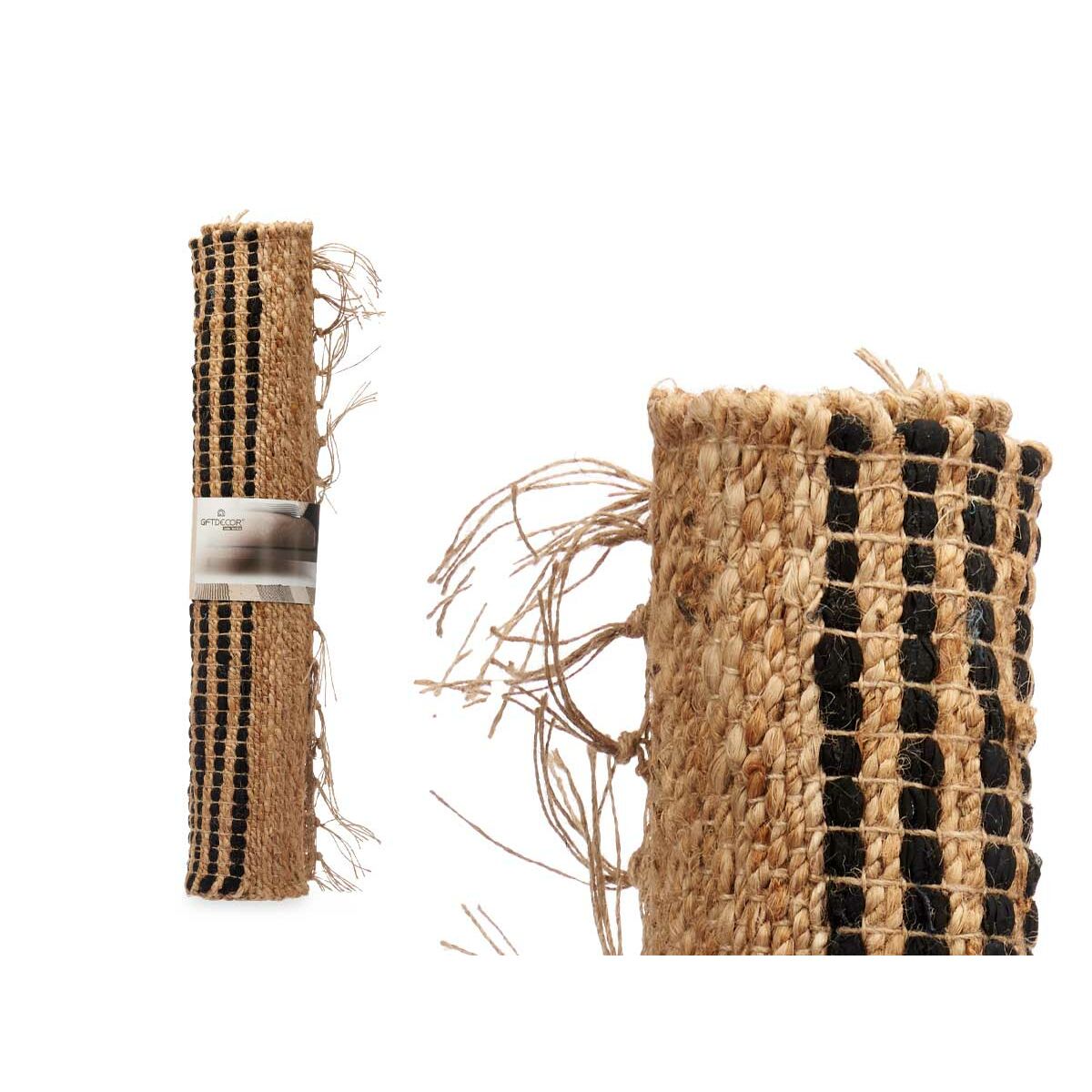 Alfombra Gift Decor Negro Natural Rayas 70 x 1 x 140 cm (8 Unidades)