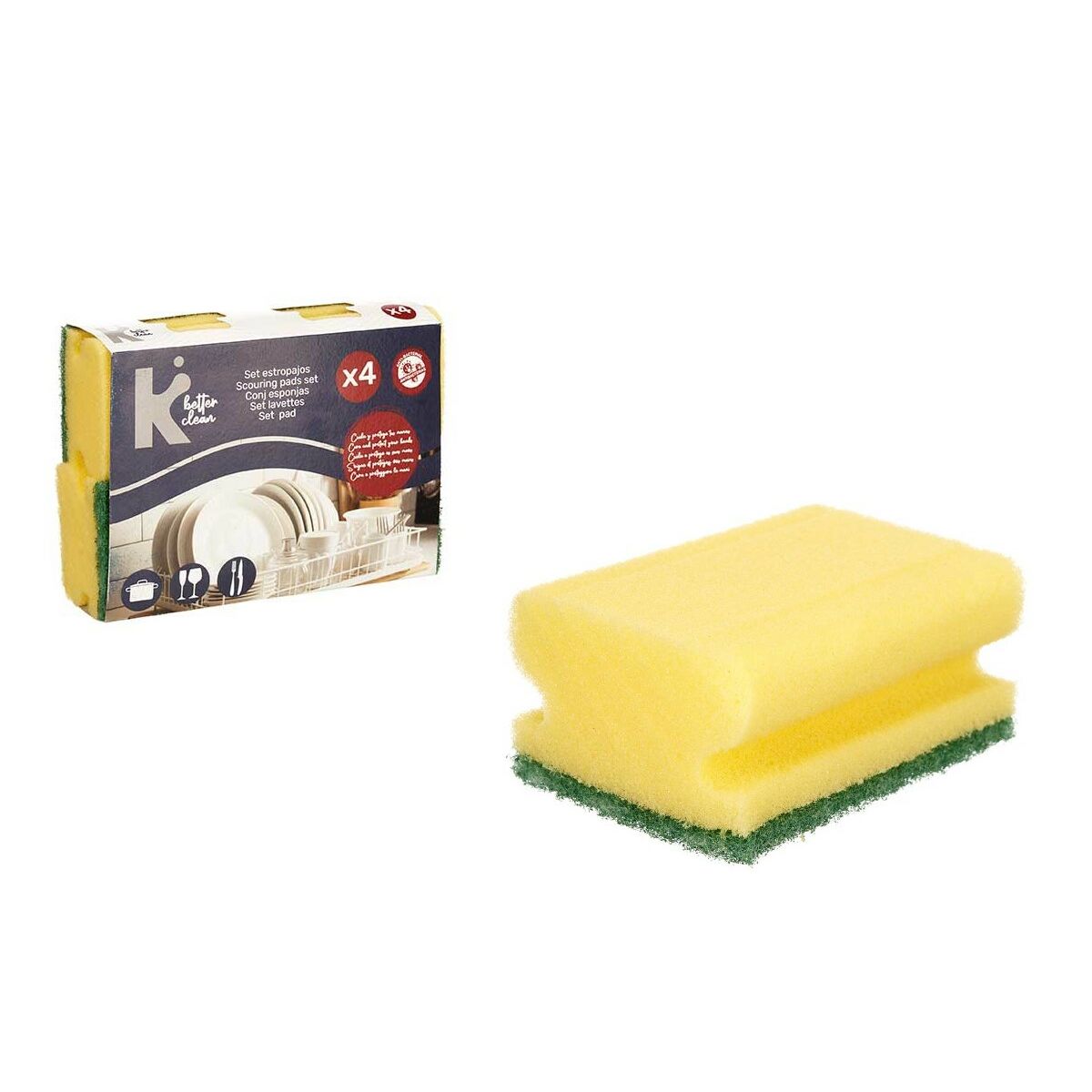 Set de Estropajos Amarillo Verde Poliuretano Fibra abrasiva 18 x 13 x 4,5 cm 4 Piezas (11 Unidades)