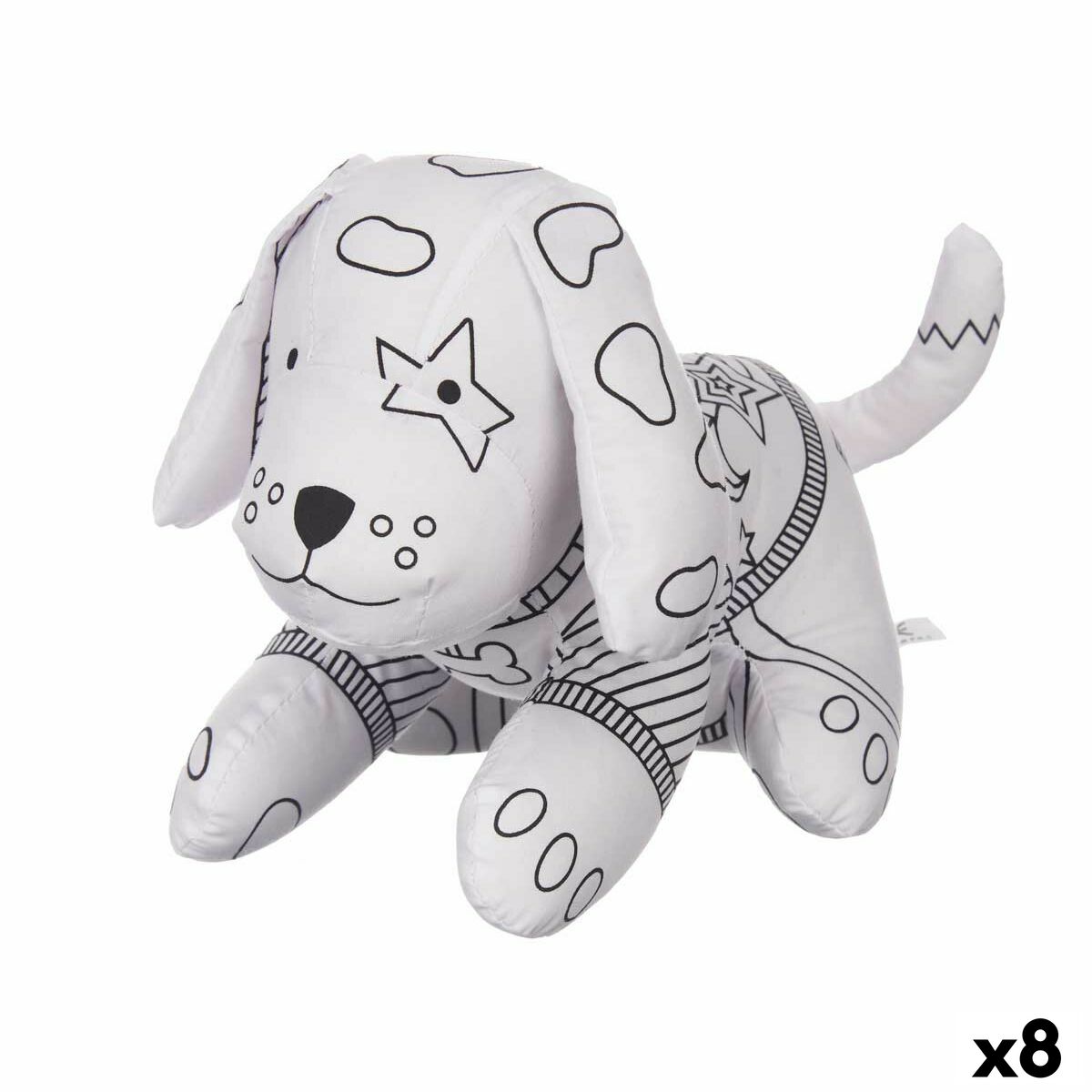 Peluche para Colorear Pincello Blanco Negro Tela 13 x 14 x 20 cm Perro (8 Unidades)