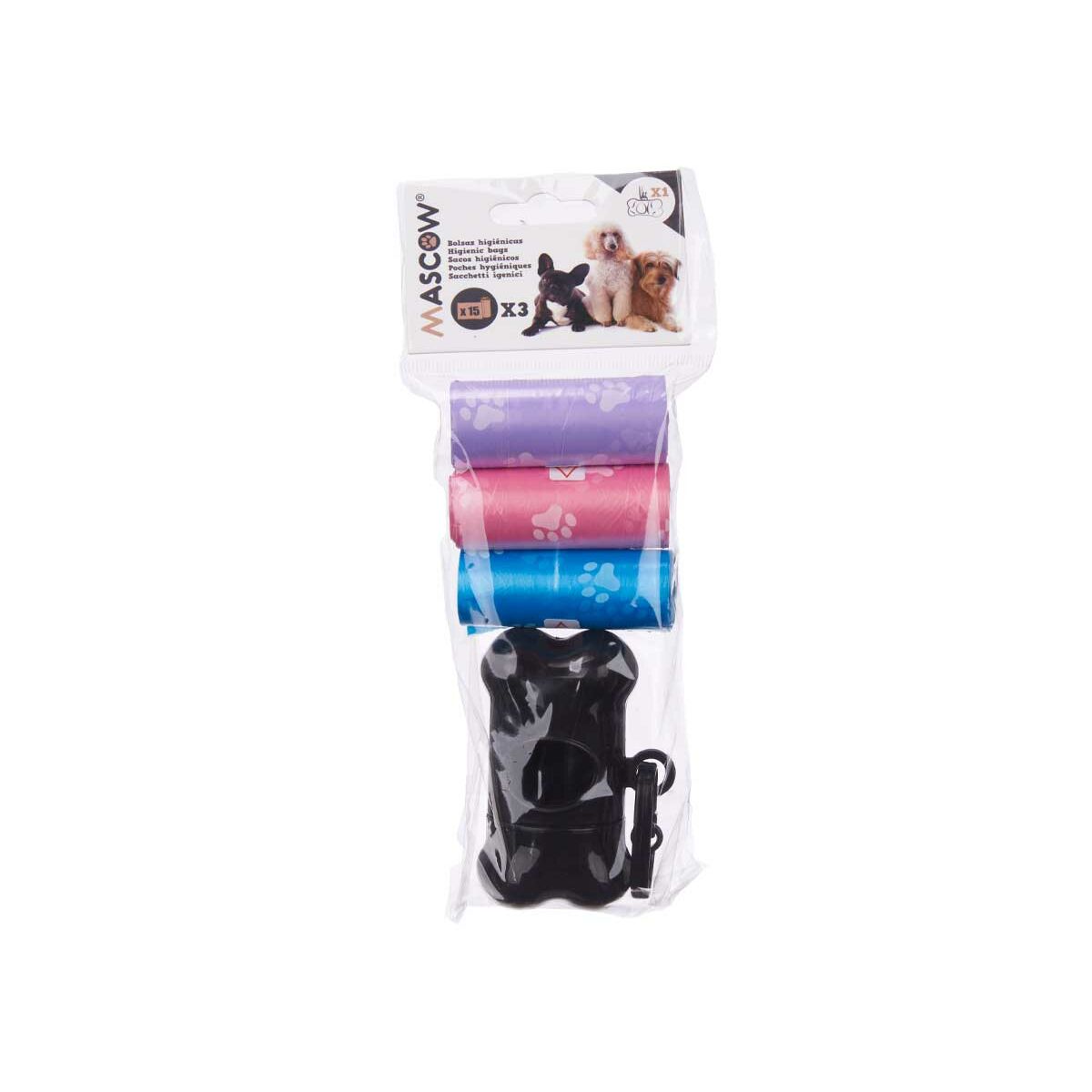 Dispensador de Bolsas para Mascotas Mascow Azul Negro Rosa Violeta 9 x 21 x 4,5 cm Set (12 Unidades)