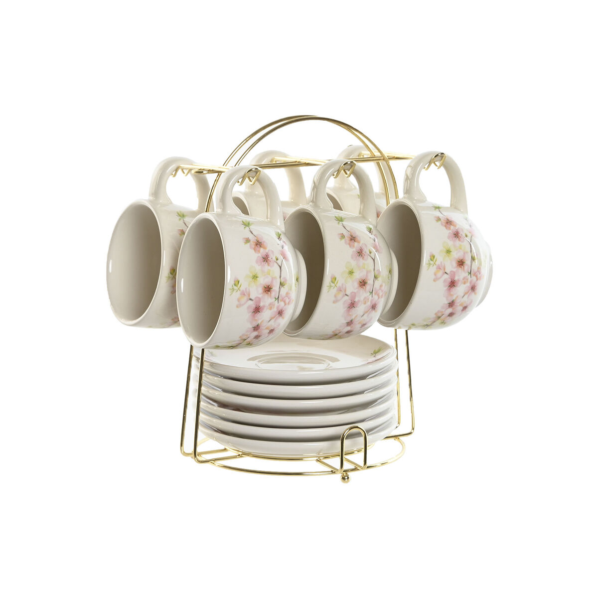 Juego de Tazas de Café Home ESPRIT Amarillo Blanco Rosa Lila Metal Dolomita 180 ml