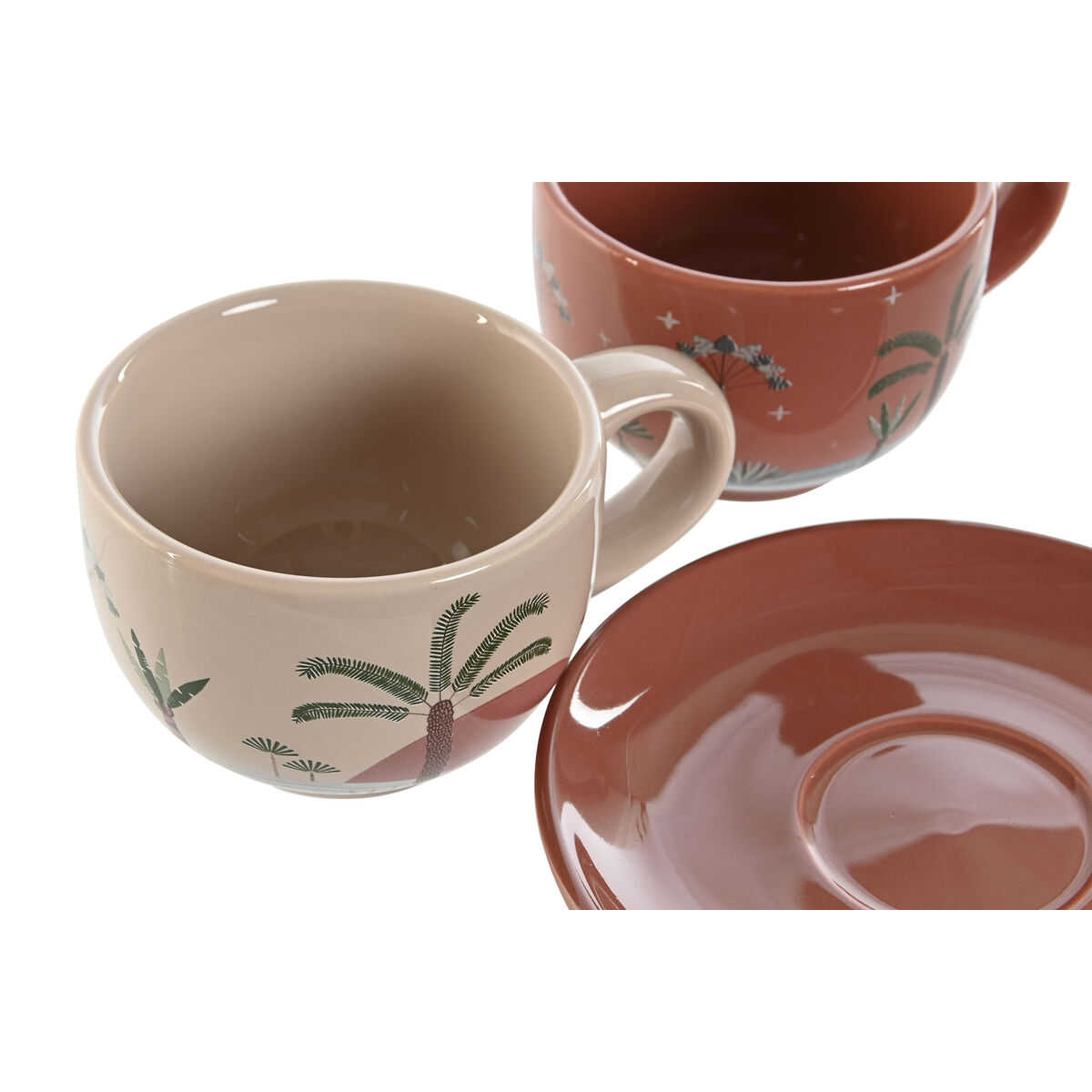 Juego de Tazas de Café Home ESPRIT Amarillo Beige Terracota Lila Metal Dolomita 180 ml
