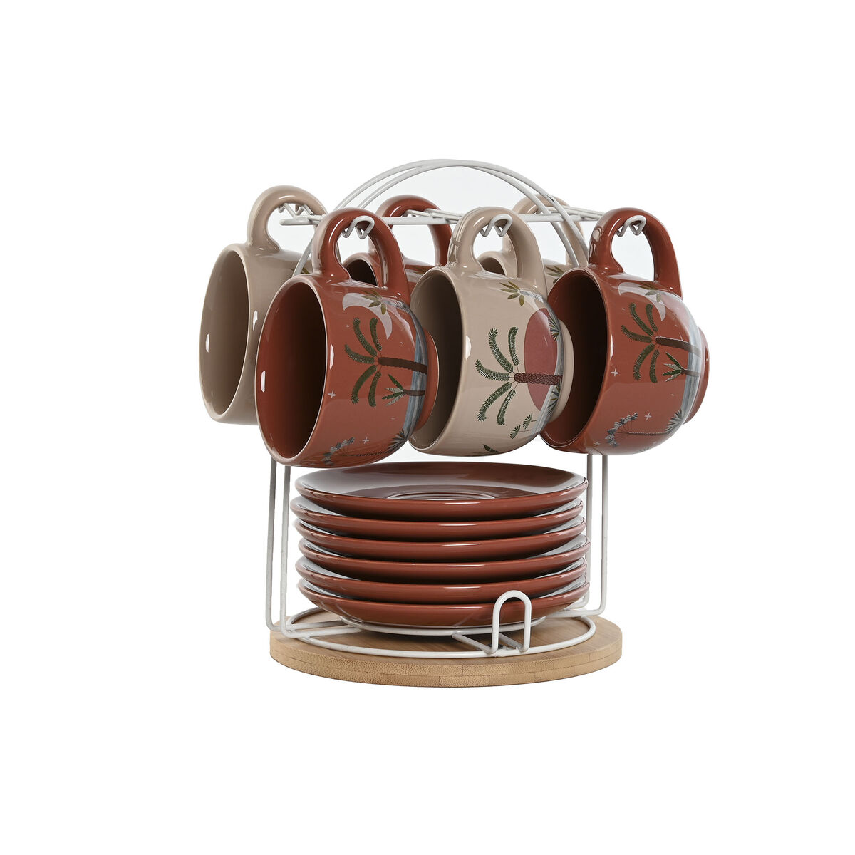 Juego de Tazas de Café Home ESPRIT Amarillo Beige Terracota Lila Metal Dolomita 180 ml