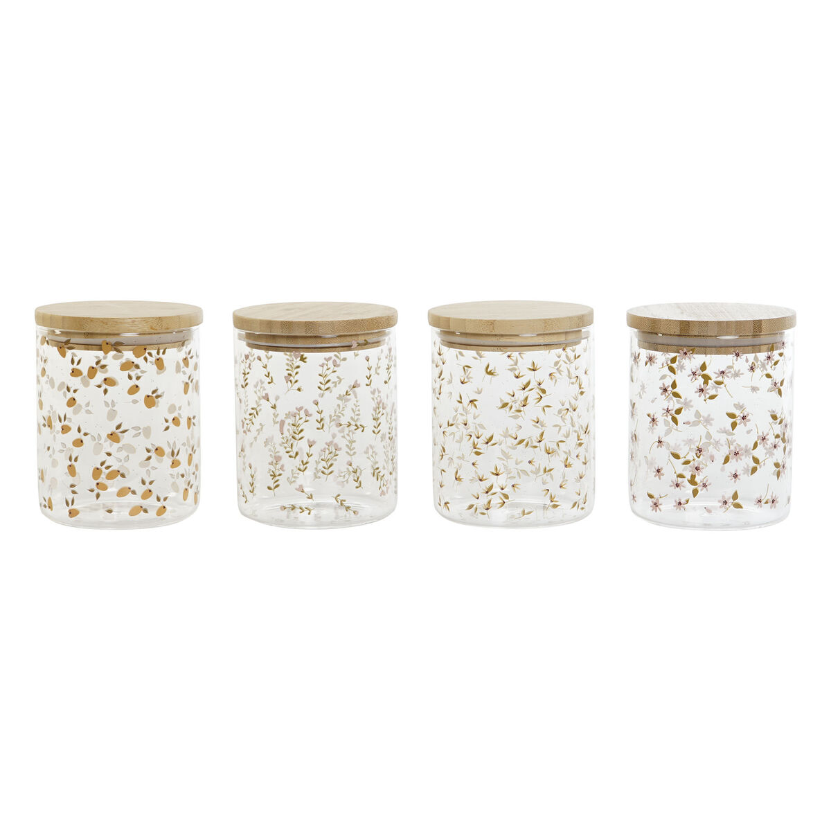 Bote DKD Home Decor Bambú Vidrio de Borosilicato Shabby Chic 700 ml 10 x 10 x 12,5 cm (4 Unidades)