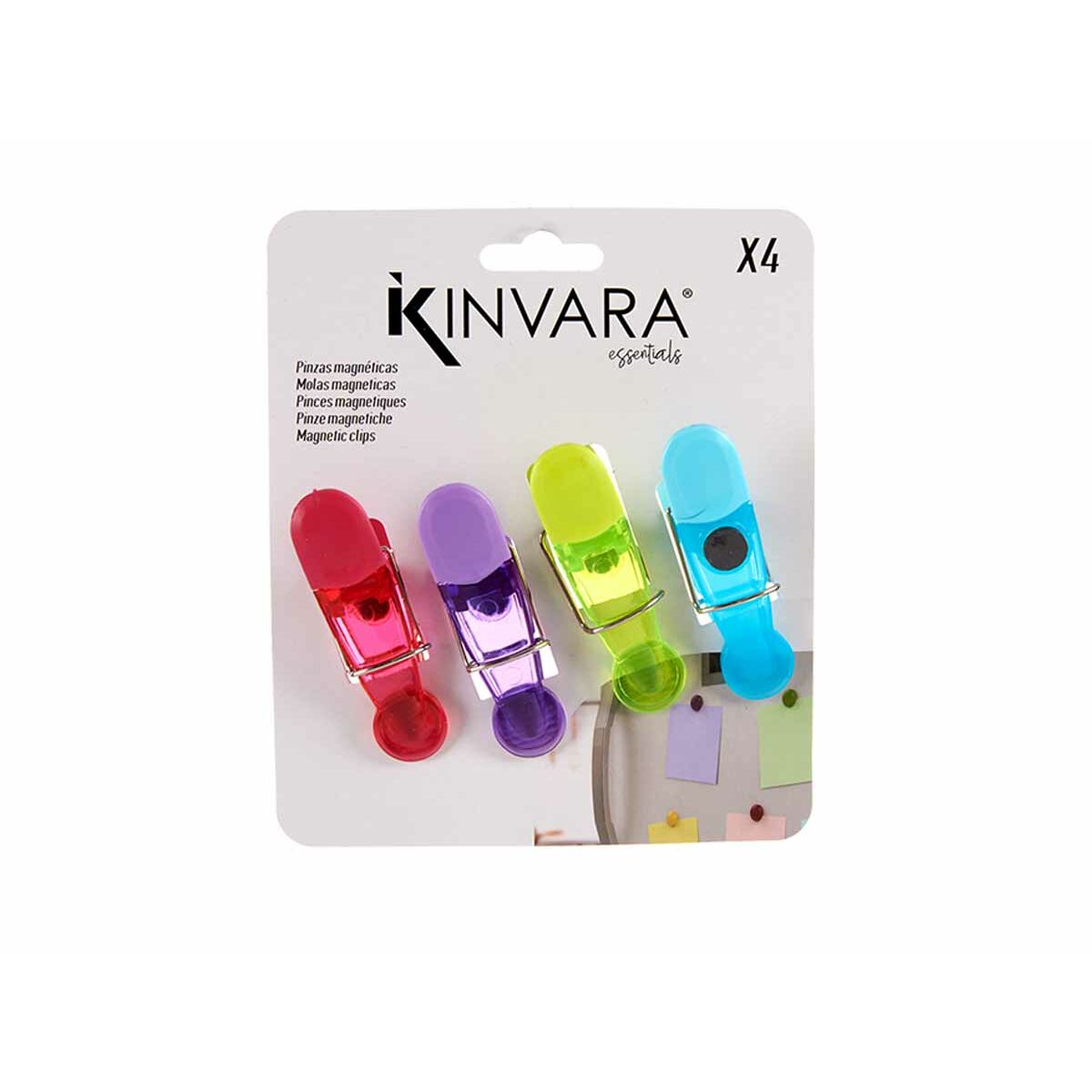 Pinzas Cierrabolsas Kinvara Azul Rojo Verde Morado Multicolor Metal Caucho Plástico Imán Magnético 4 Piezas (12 Unidades)